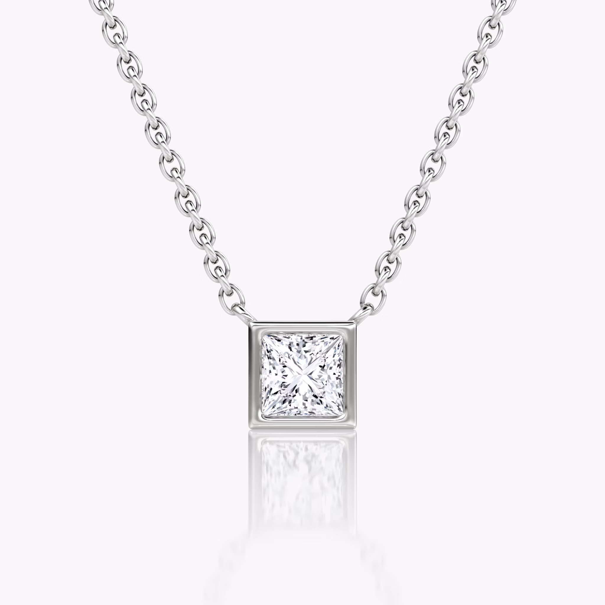 Bezel Solitaire Necklace | Princess | 14k | White Gold | caratWeight: 0.25ct
