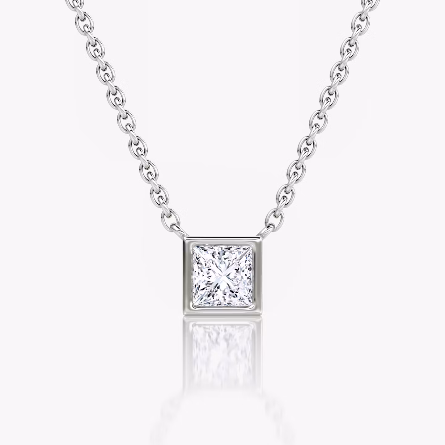 Bezel Solitaire Necklace Princess | White Gold