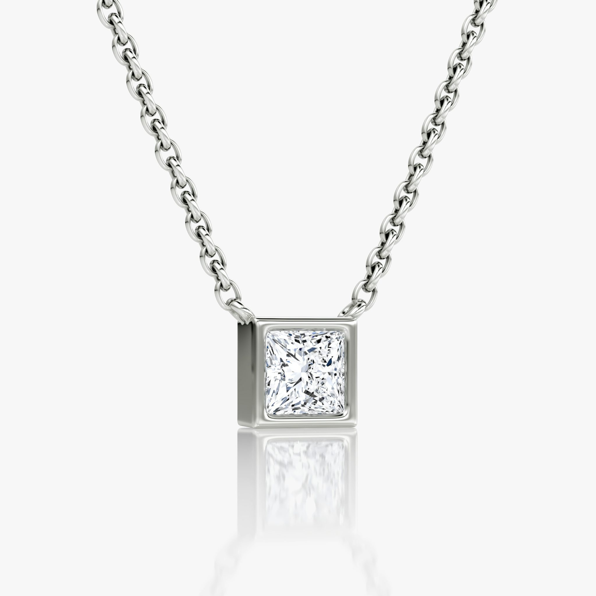 Bezel Solitaire Necklace | Princess | 14k | White Gold | caratWeight: 0.25ct
