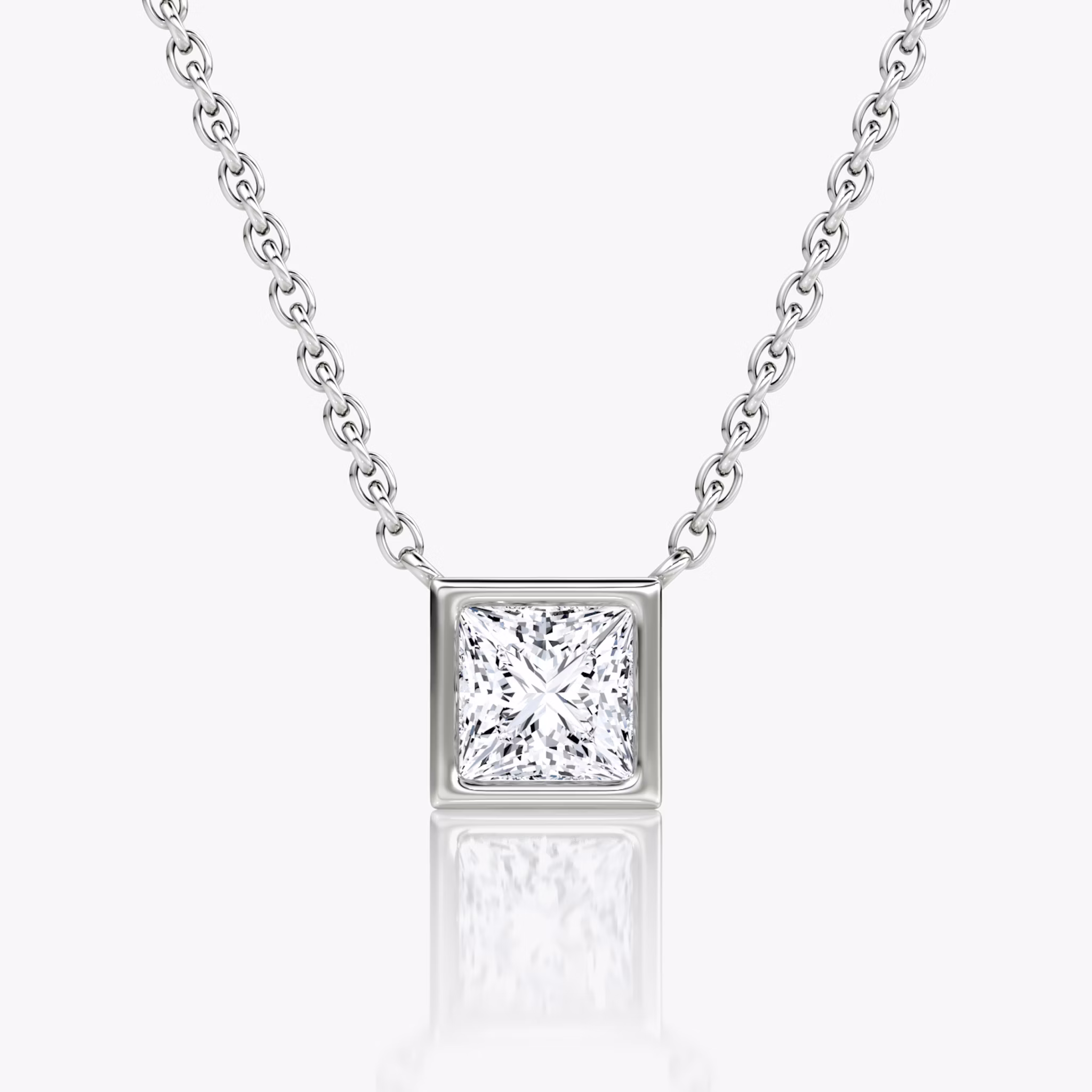Bezel Solitaire Necklace | Princess | 14k | White Gold | caratWeight: 0.50ct