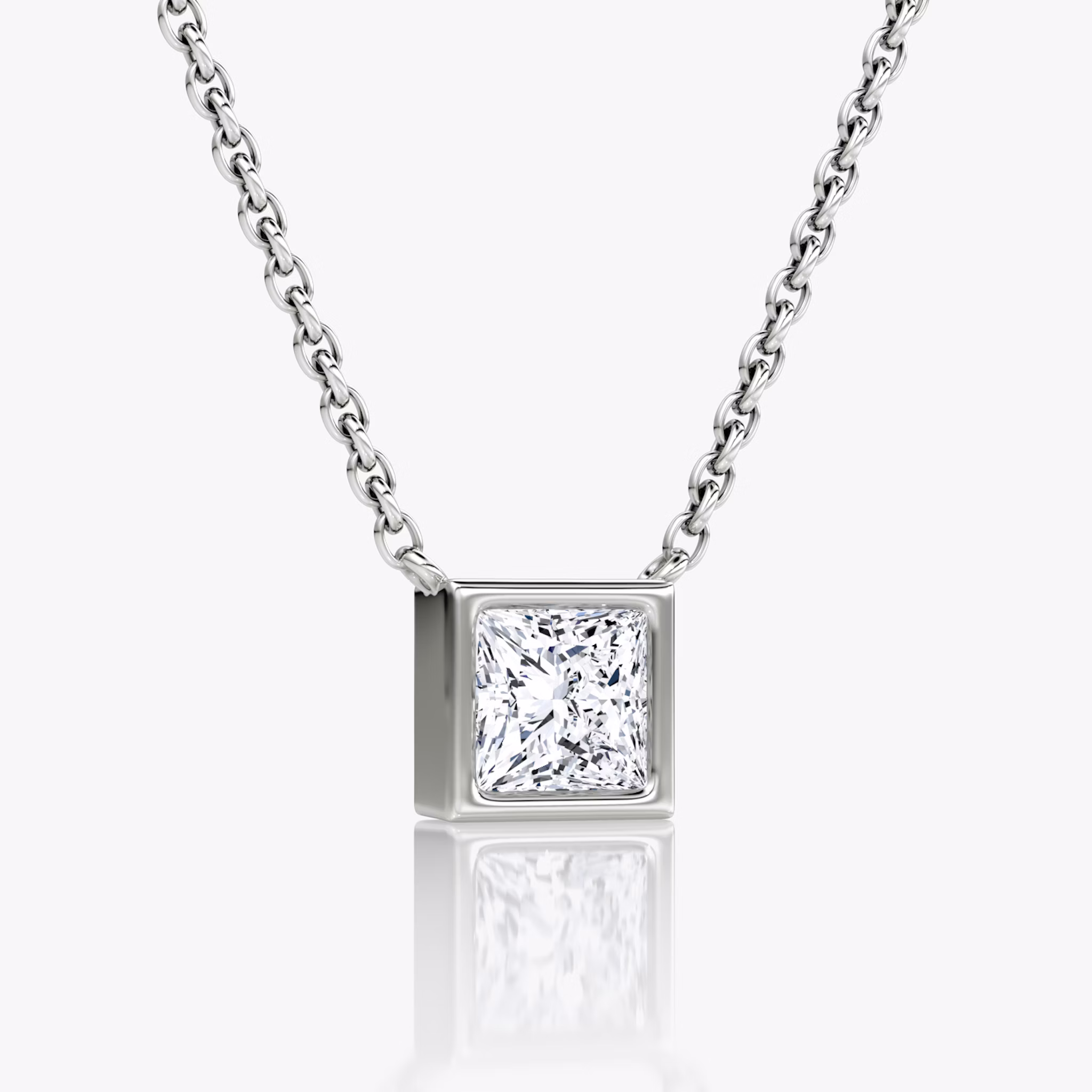 Bezel Solitaire Necklace | Princess | 14k | White Gold | caratWeight: 0.50ct