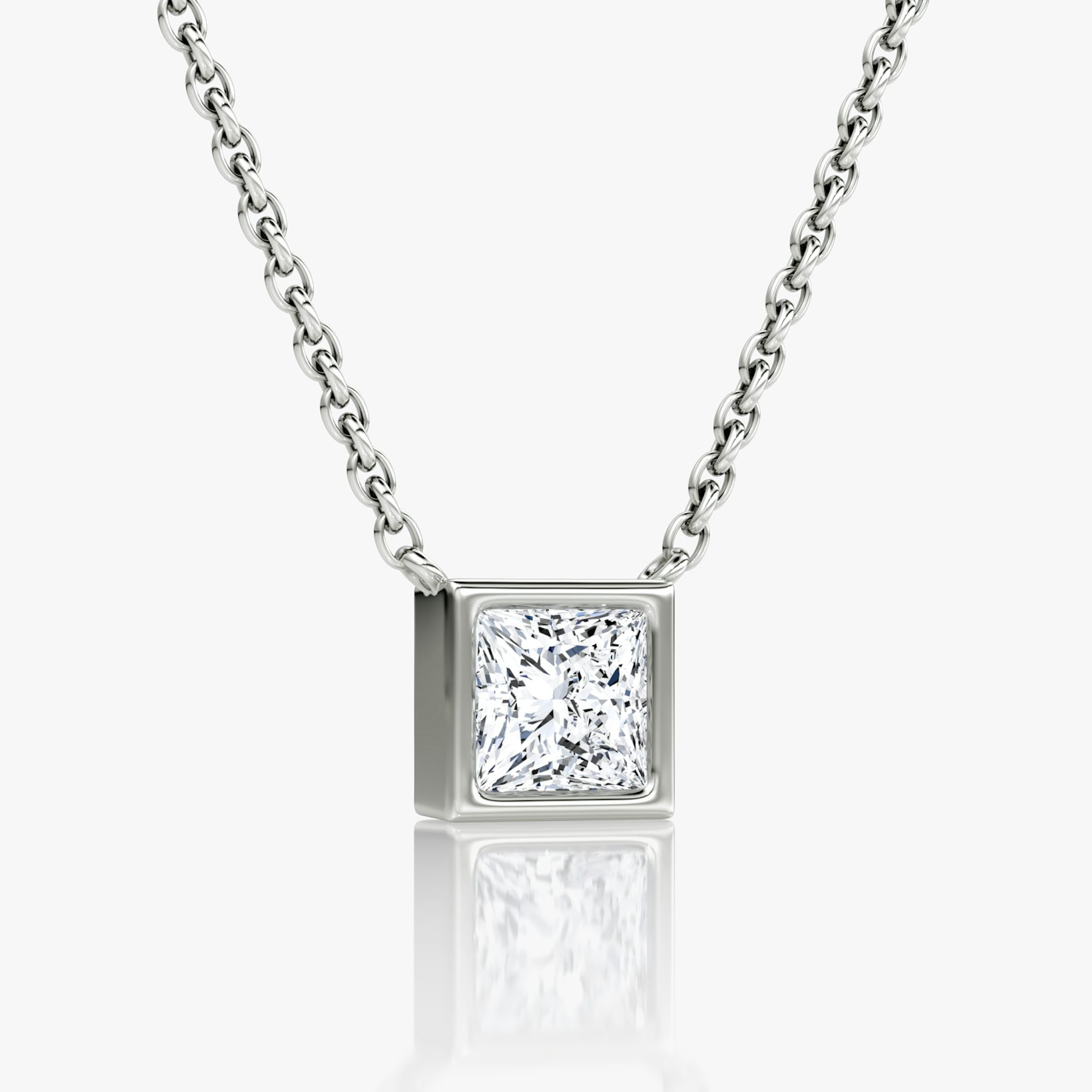 Bezel Solitaire Necklace | Princess | 14k | White Gold | caratWeight: 0.50ct