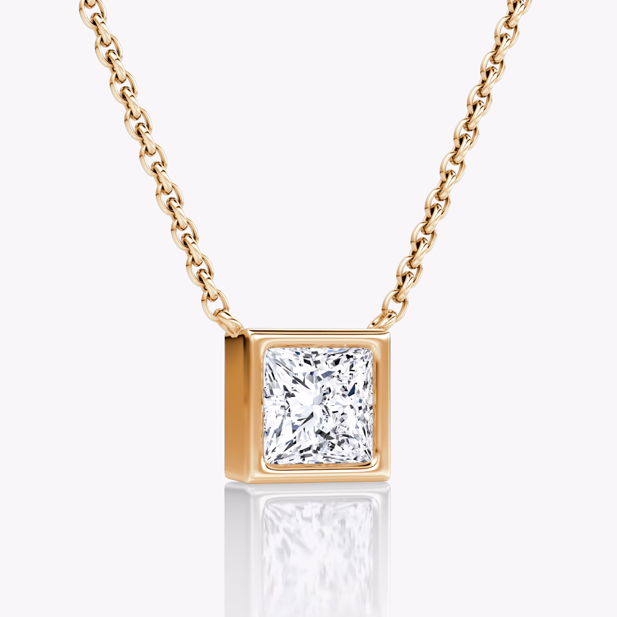 Bezel Solitaire Necklace | Princess | 14k | Rose Gold | caratWeight: 0.75ct