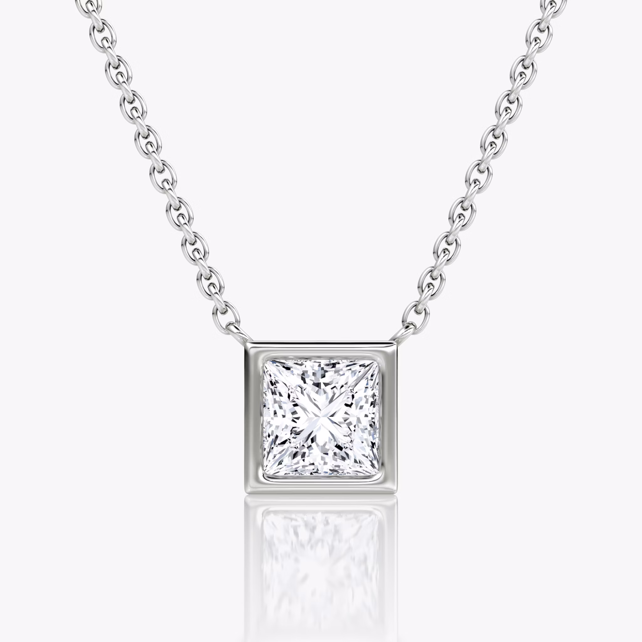 Bezel Solitaire Necklace | Princess | 14k | White Gold | caratWeight: 0.75ct