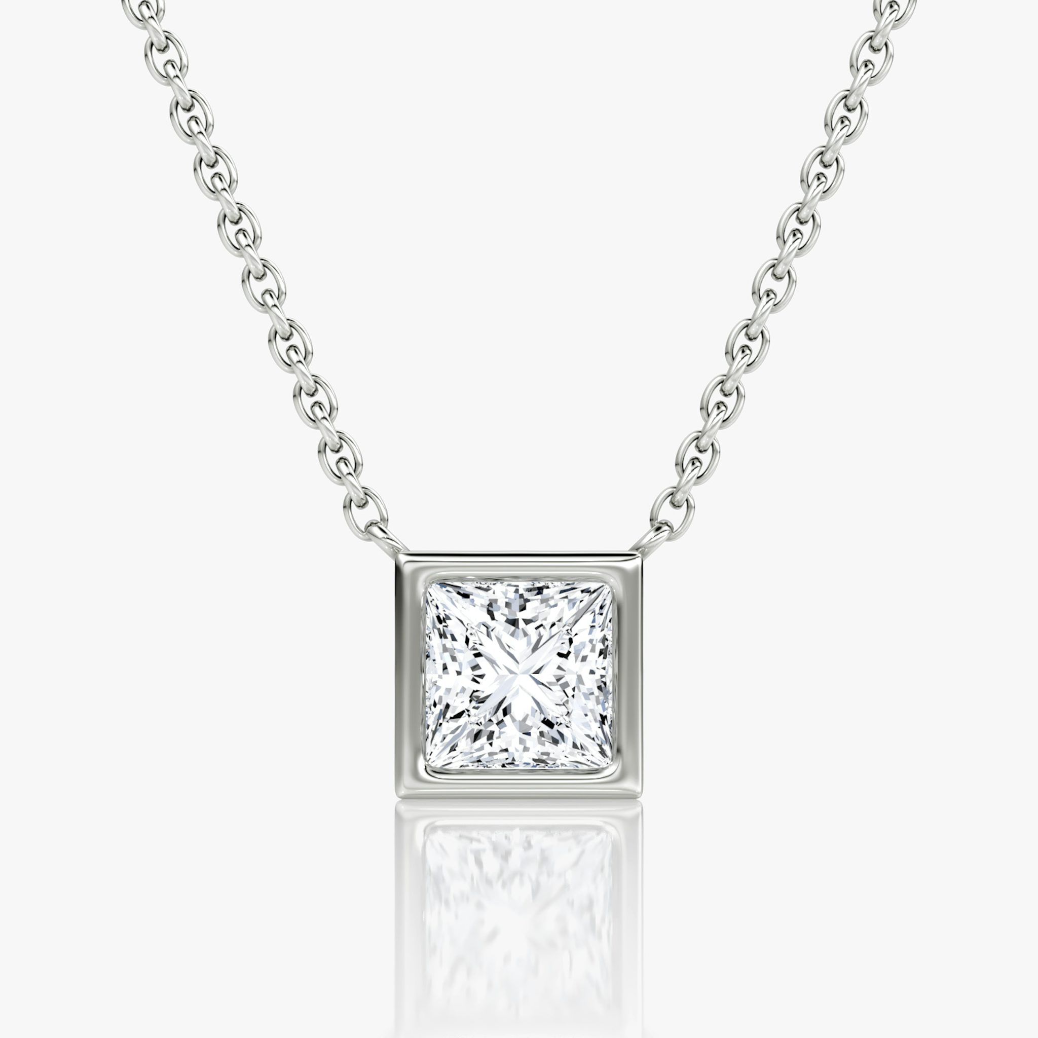 Bezel Solitaire Necklace | Princess | 14k | White Gold | caratWeight: 0.75ct