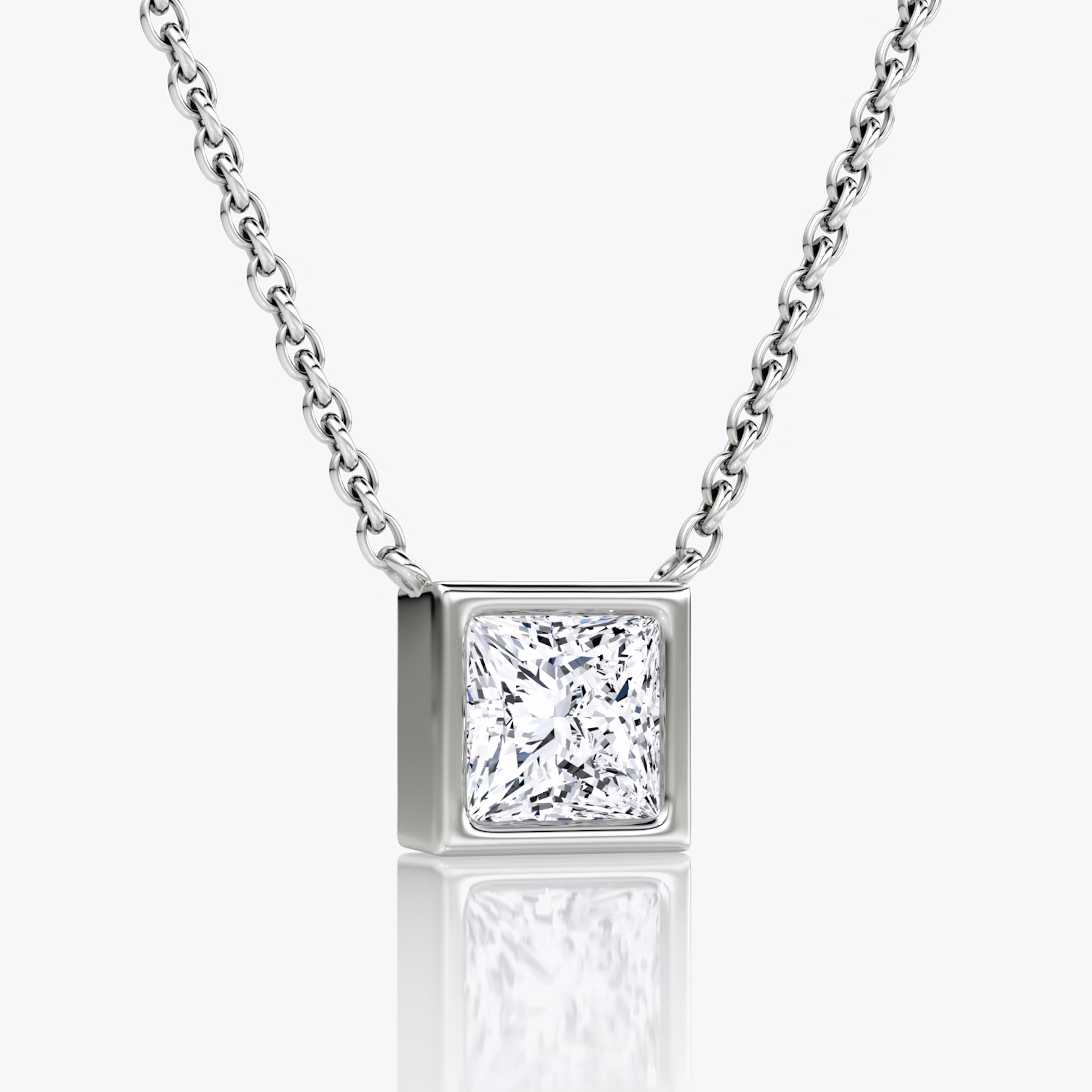 Bezel Solitaire Necklace | Princess | 14k | White Gold | caratWeight: 0.75ct