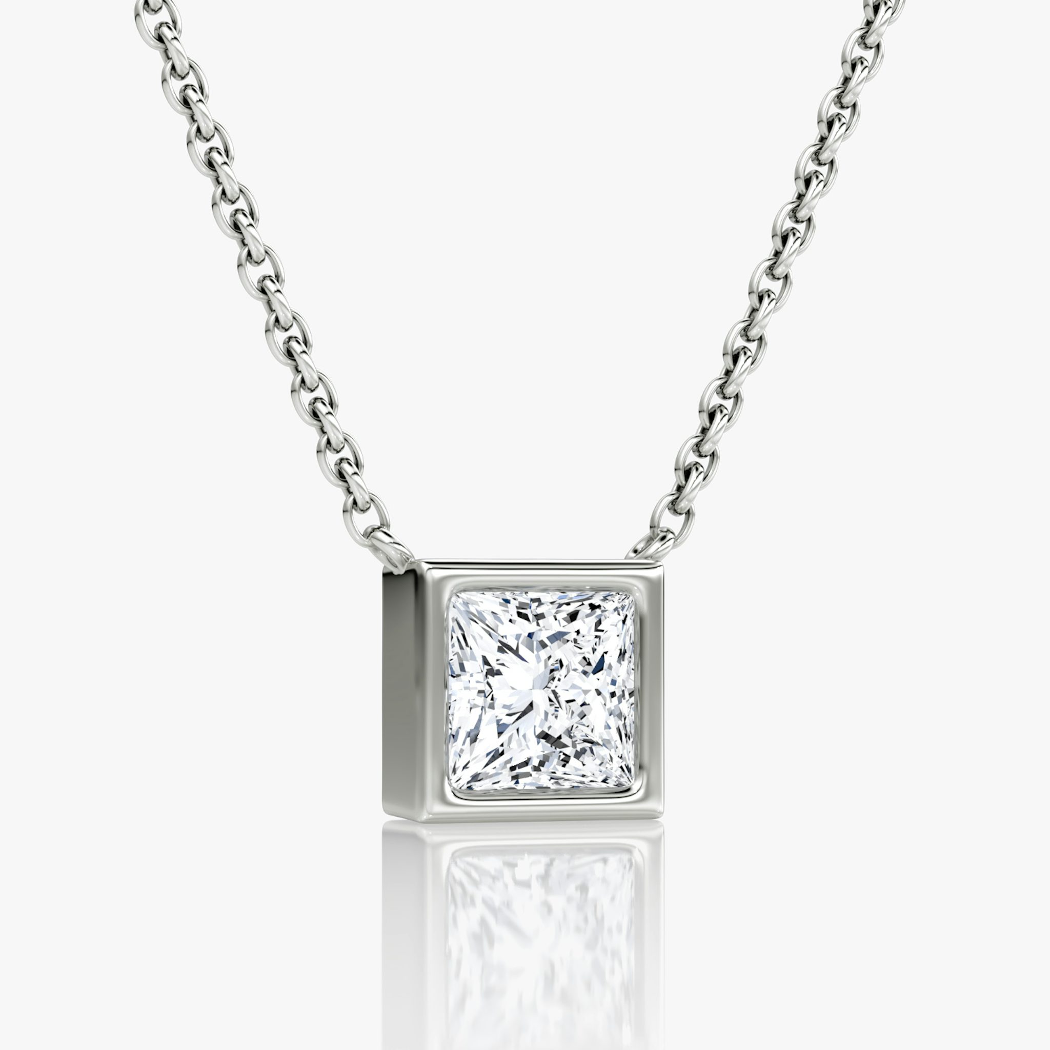 Bezel Solitaire Necklace | Princess | 14k | White Gold | caratWeight: 0.75ct