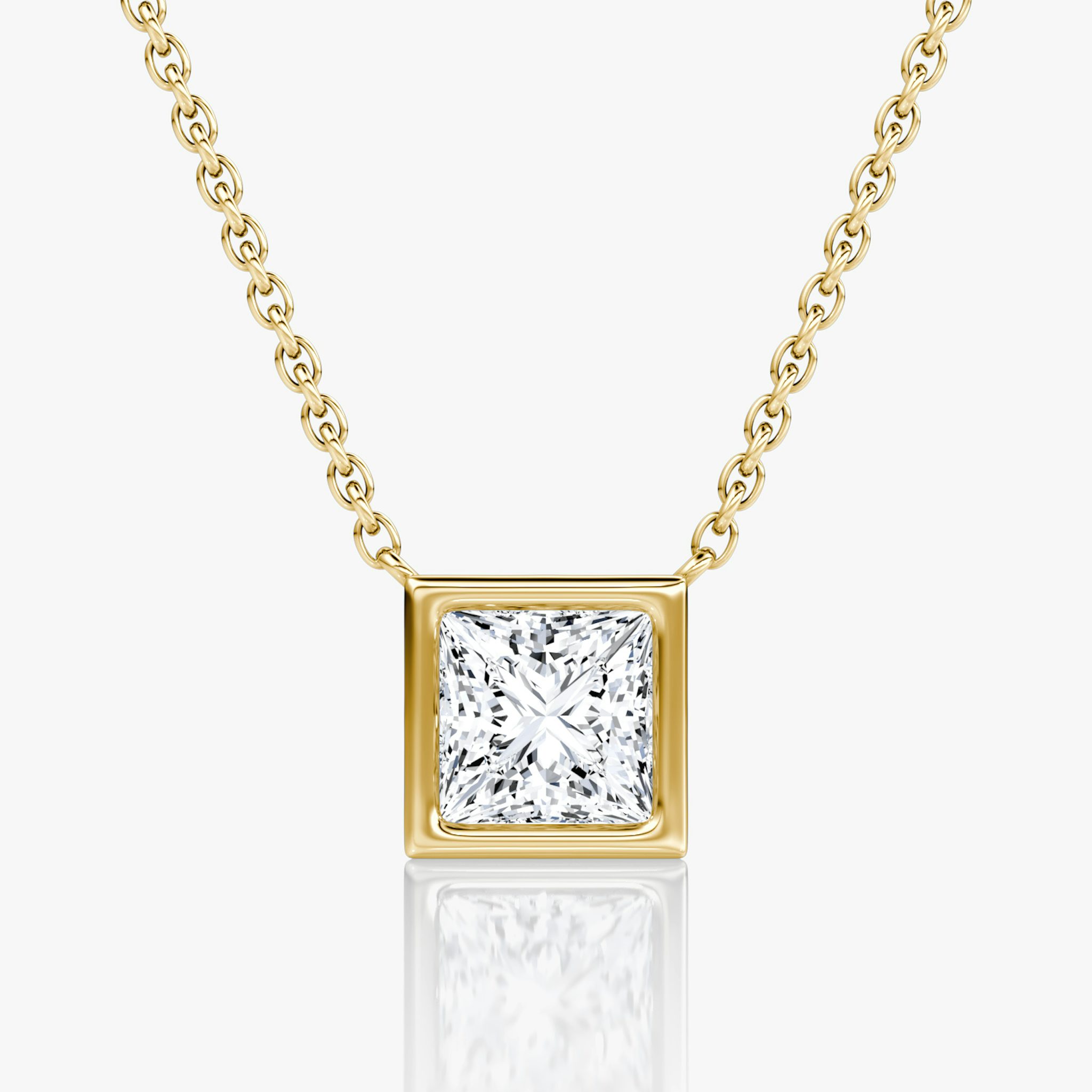 Bezel Solitaire Necklace | Princess | 14k | Yellow Gold | caratWeight: 1.0ct