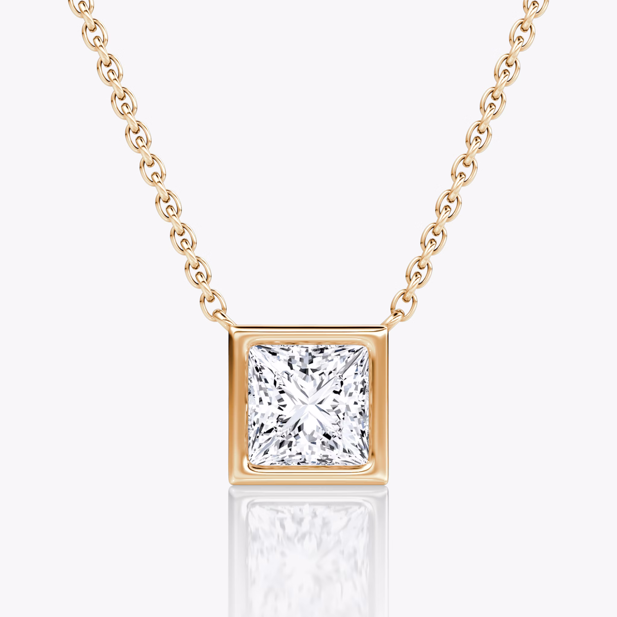 Bezel Solitaire Necklace | Princess | 14k | Rose Gold | caratWeight: 1.0ct