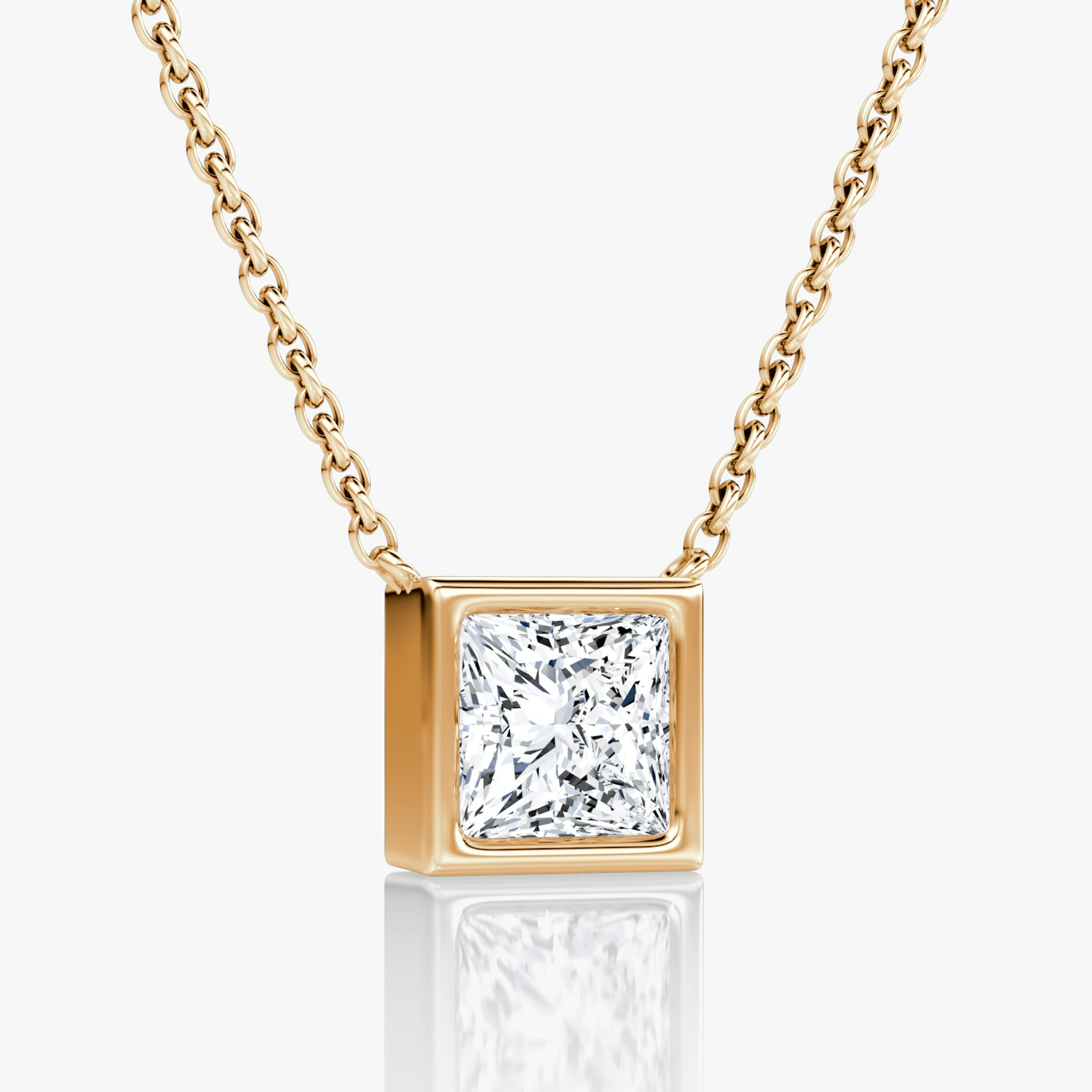 Bezel Solitaire Necklace | Princess | 14k | Rose Gold | caratWeight: 1.0ct