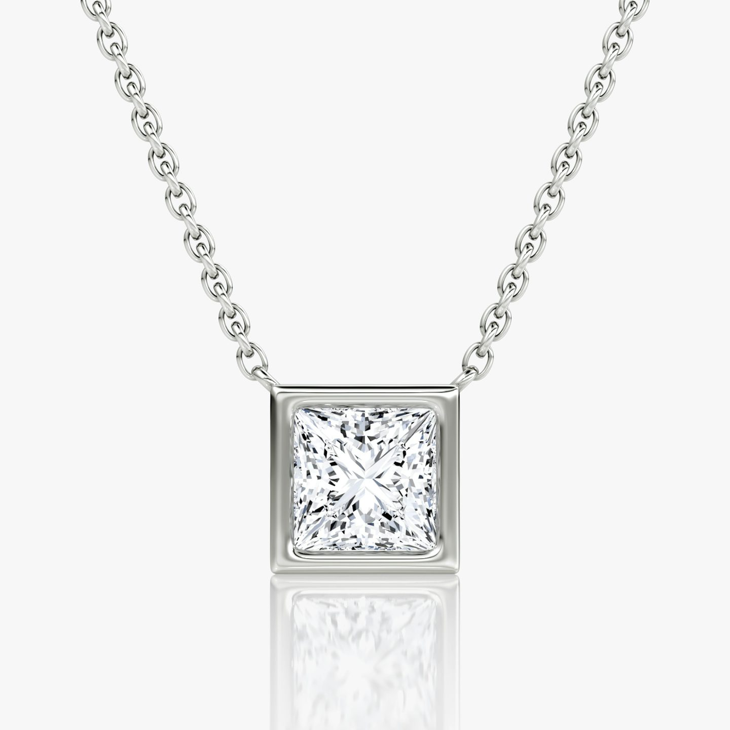 Bezel Solitaire Necklace | Princess | 14k | White Gold | caratWeight: 1.0ct