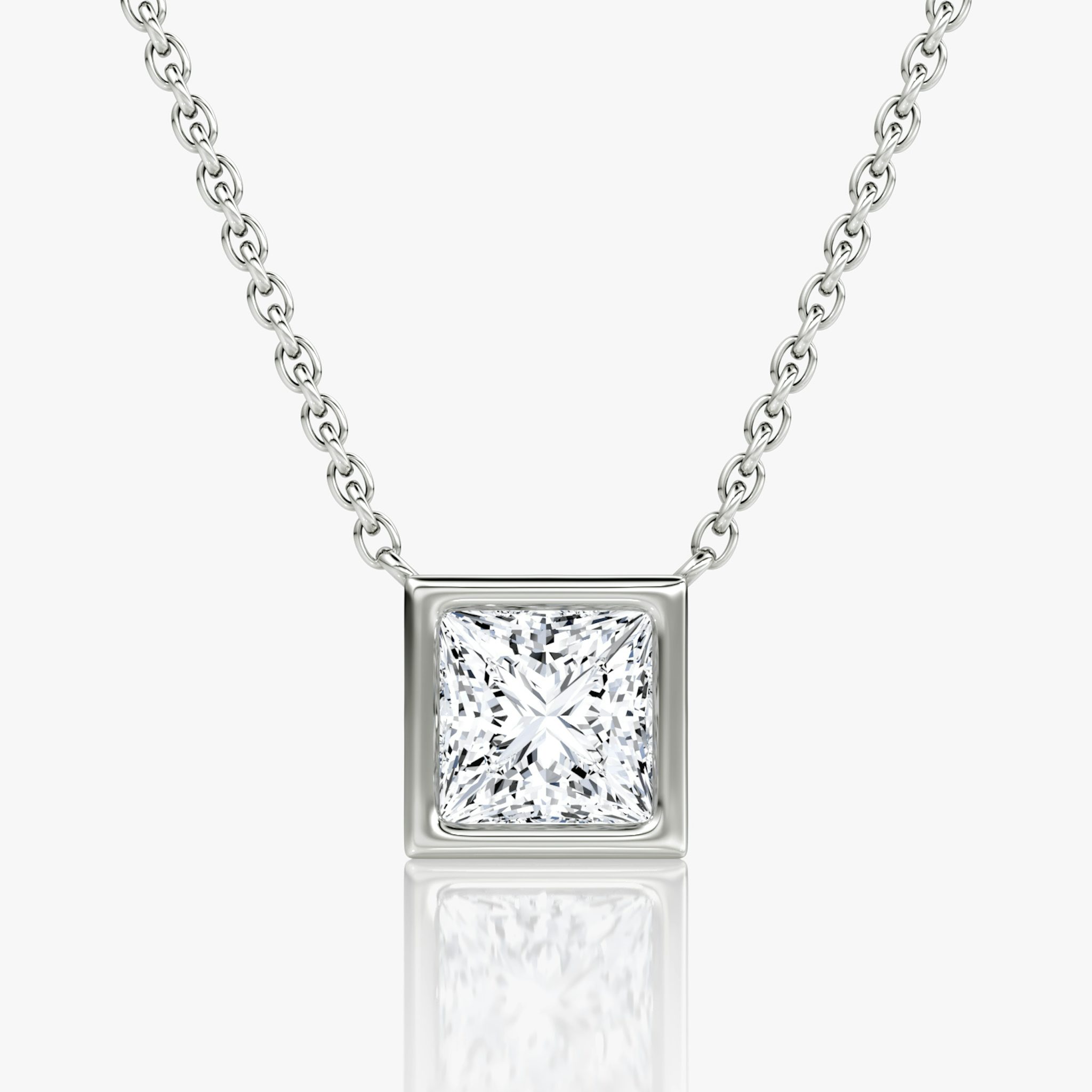 Bezel Solitaire Necklace | Princess | 14k | White Gold | caratWeight: 1.0ct