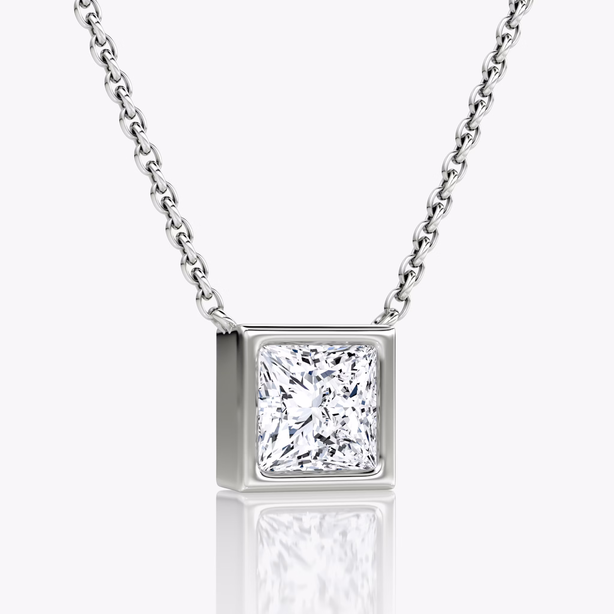 Bezel Solitaire Necklace | Princess | 14k | White Gold | caratWeight: 1.0ct