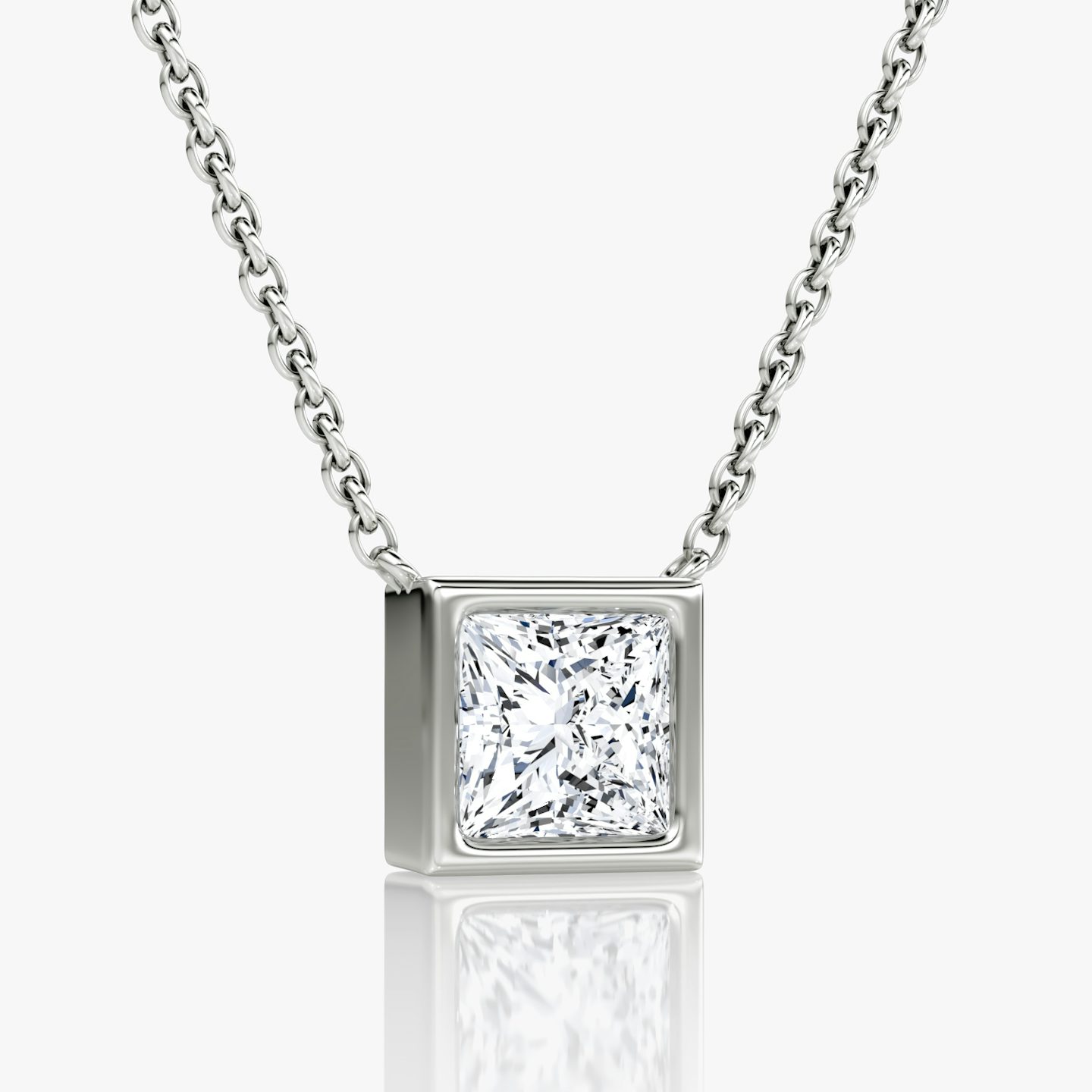 Bezel Solitaire Necklace | Princess | 14k | White Gold | caratWeight: 1.0ct