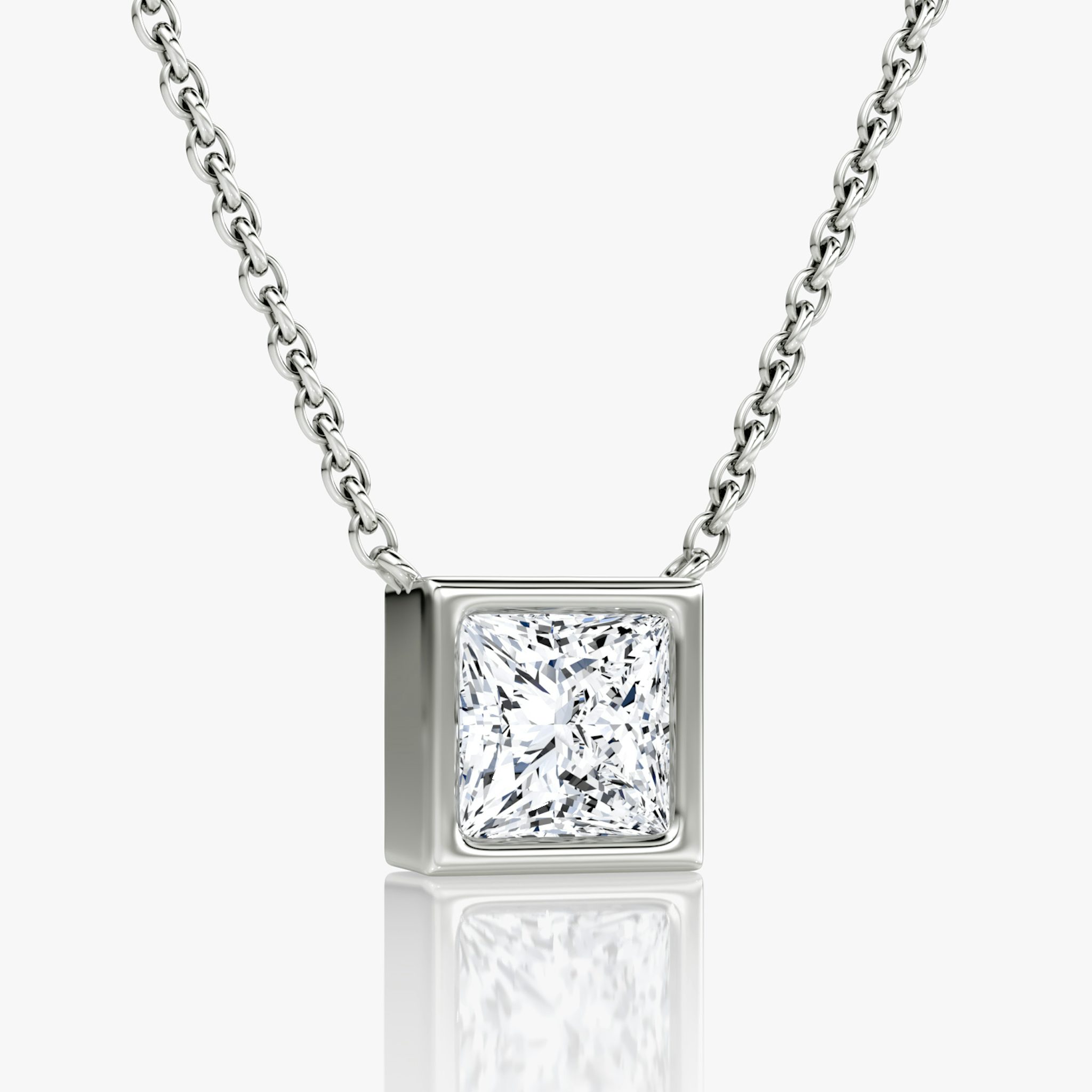 Bezel Solitaire Necklace | Princess | 14k | White Gold | caratWeight: 1.0ct