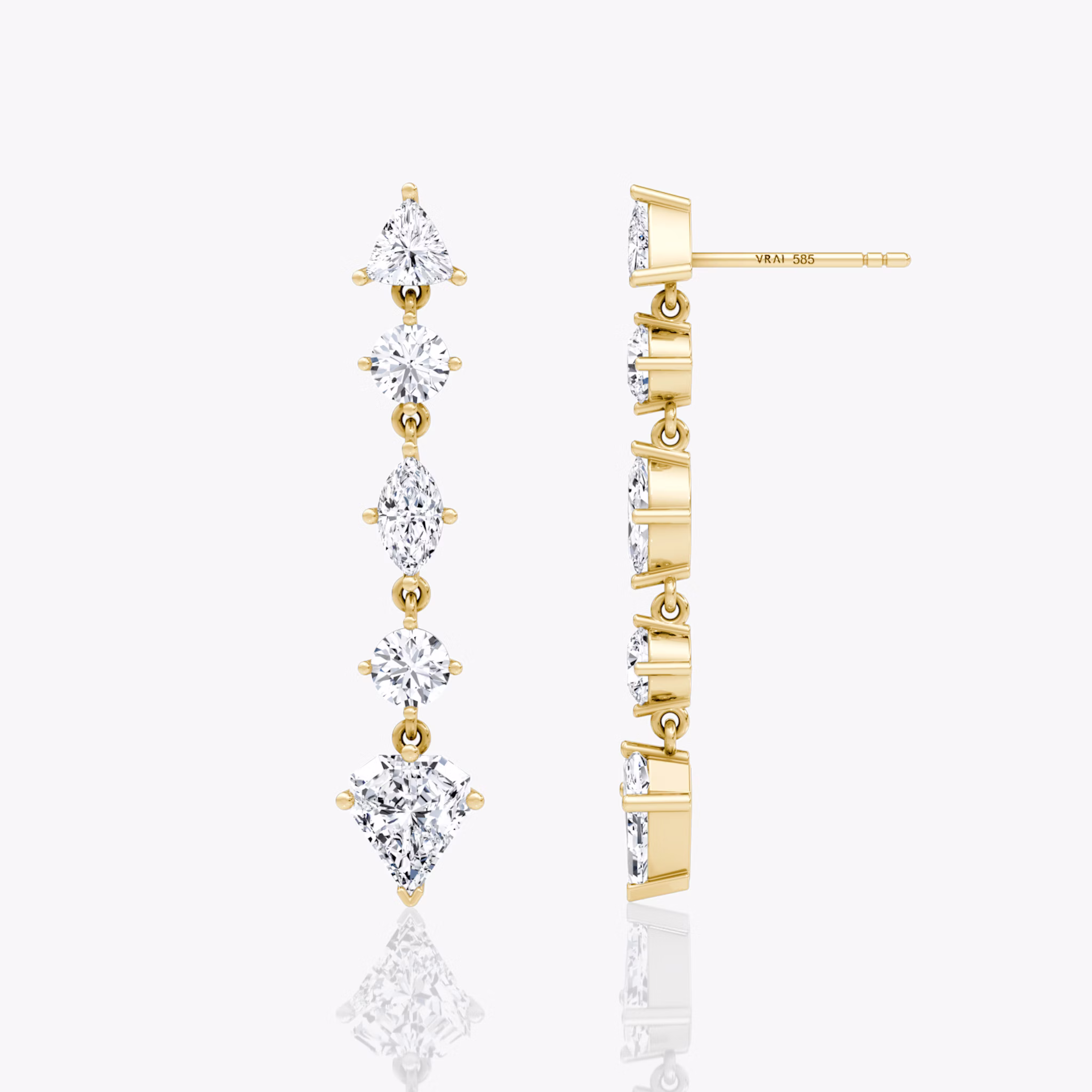 Mixed Drop Shield Earring | Shield | 14k | Yellow Gold