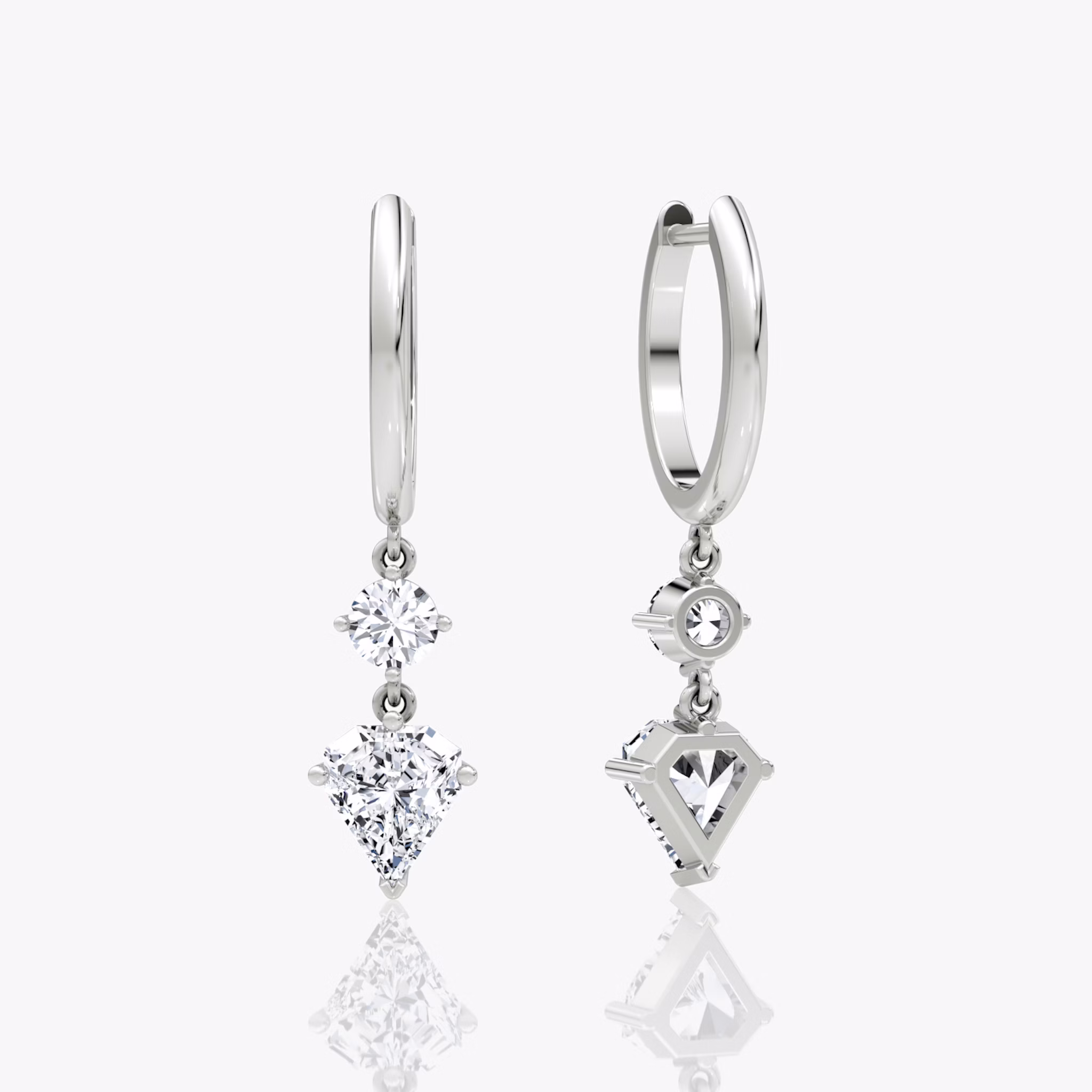 Duo Shield Drop Hoop | Shield | 14k | White Gold | diamondtype: round-brilliant+shield | hoopAccent: Plain