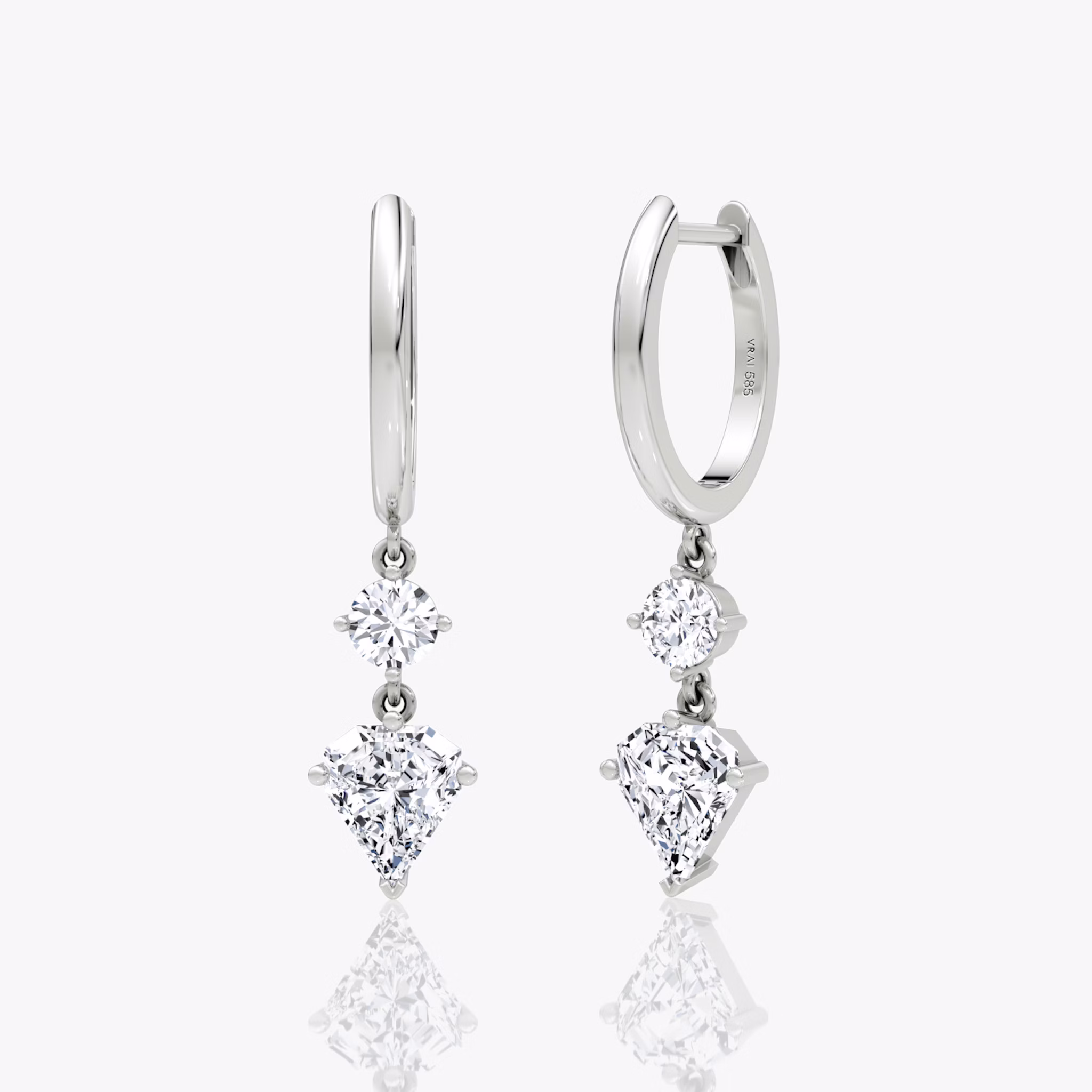 Duo Shield Drop Hoop | Shield | 14k | White Gold | diamondtype: round-brilliant+shield | hoopAccent: Plain