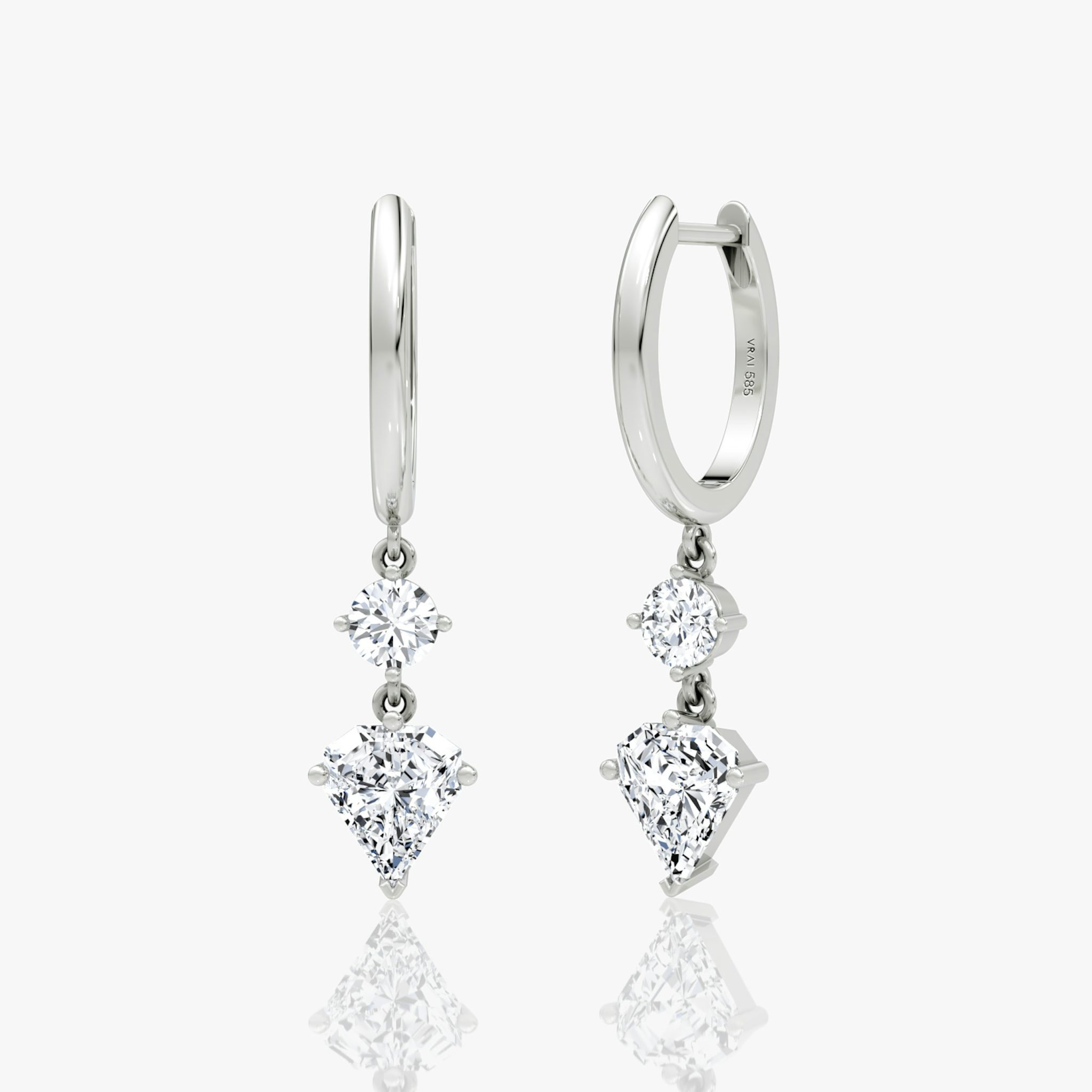 Duo Shield Drop Hoop | Shield | 14k | White Gold | diamondtype: round-brilliant+shield | hoopAccent: Plain