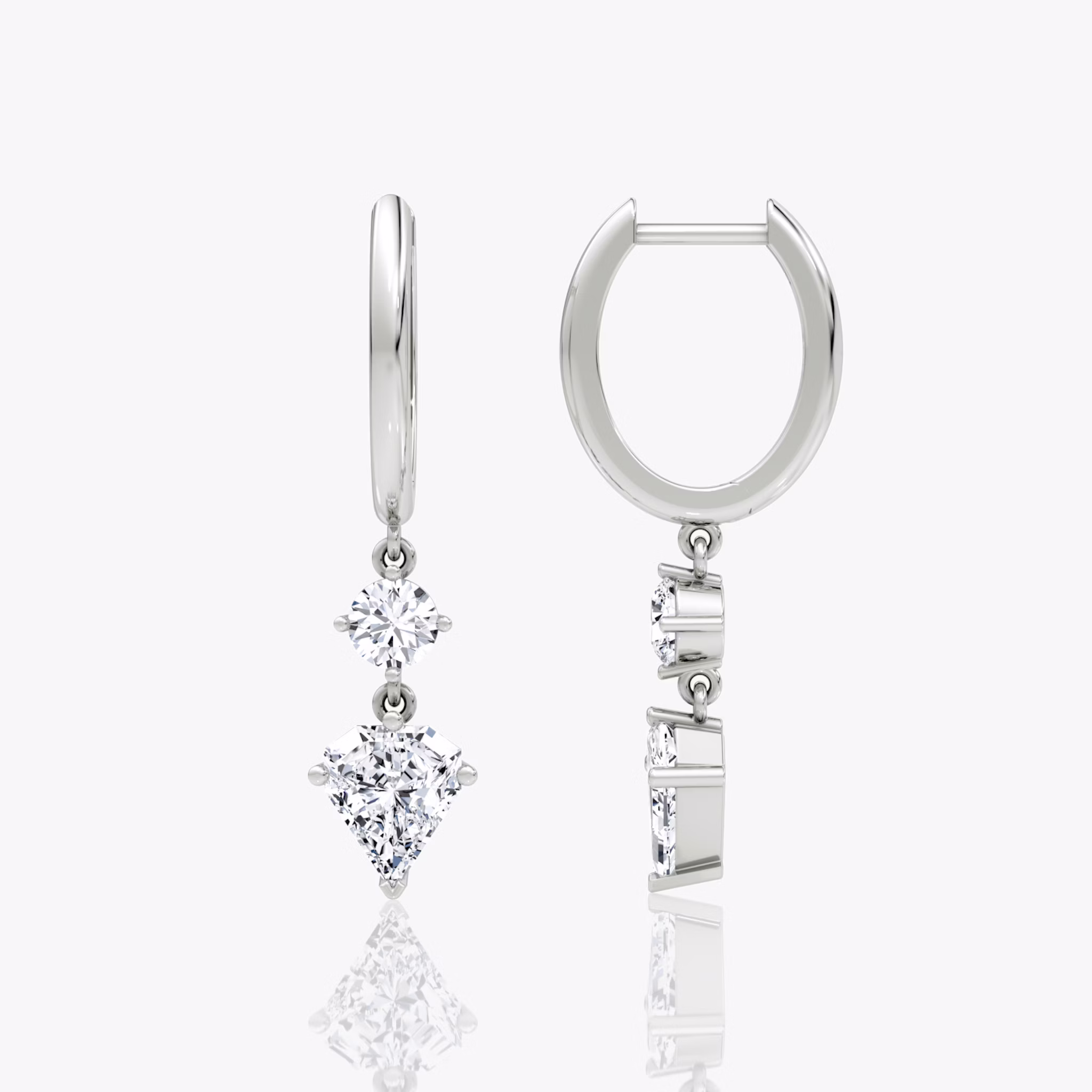 Duo Shield Drop Hoop | Shield | 14k | White Gold | diamondtype: round-brilliant+shield | hoopAccent: Plain