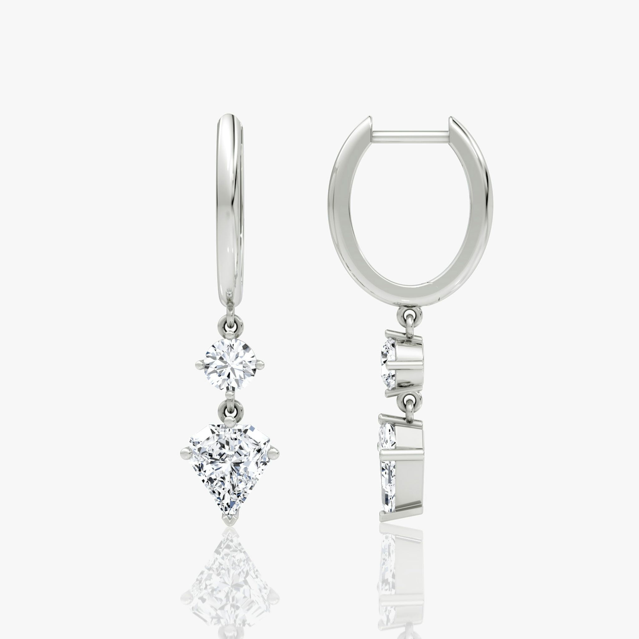 Duo Shield Drop Hoop | Shield | 14k | White Gold | diamondtype: round-brilliant+shield | hoopAccent: Plain