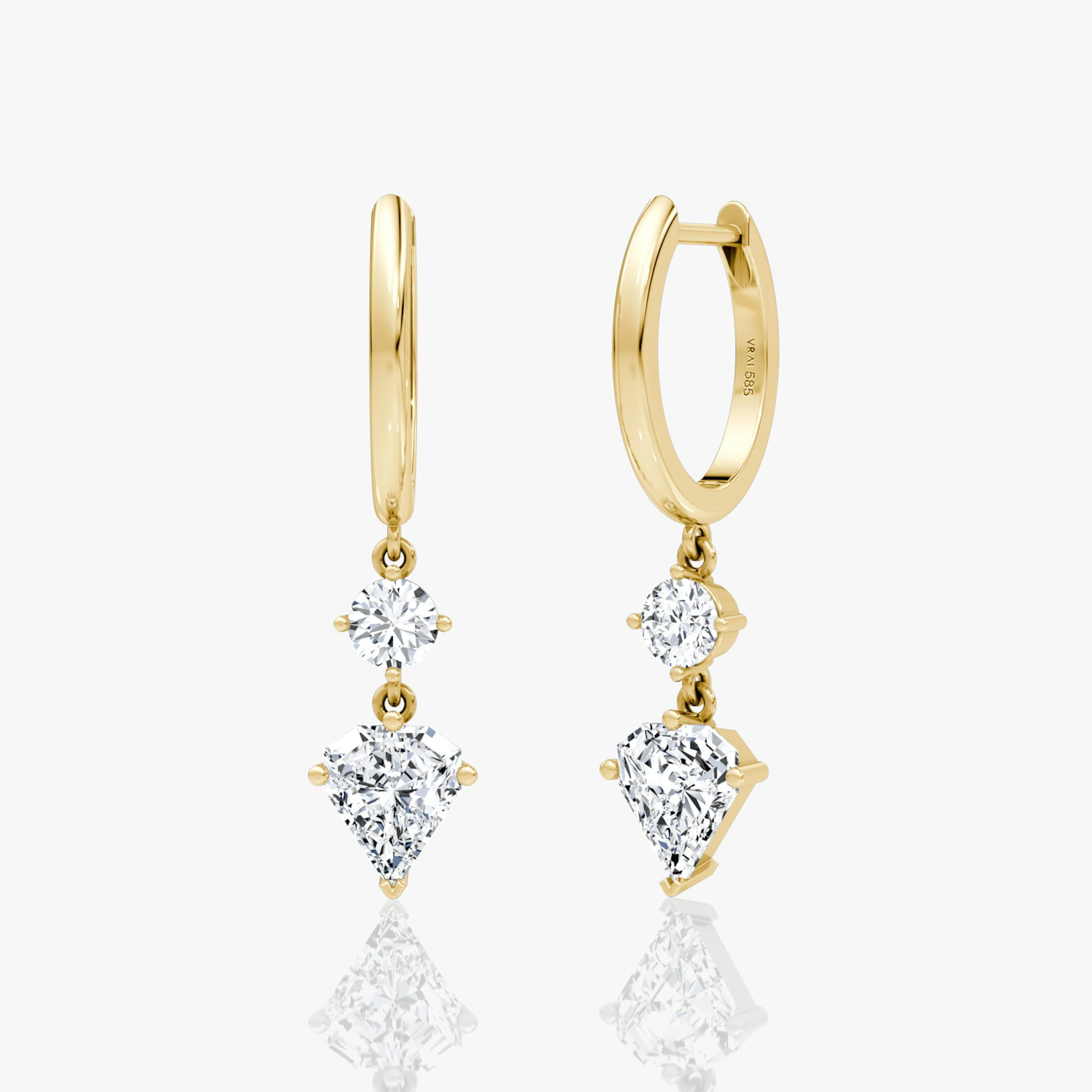 Duo Shield Drop Hoop | Shield | 14k | Yellow Gold | diamondtype: round-brilliant+shield | hoopAccent: Plain