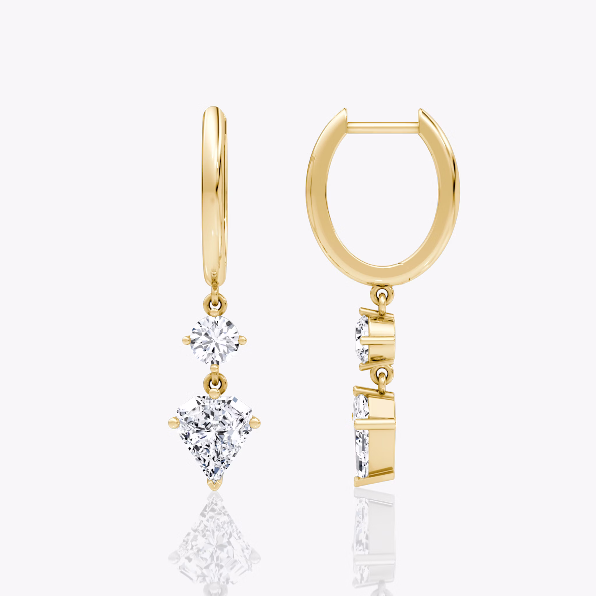 Duo Shield Drop Hoop | Shield | 14k | Yellow Gold | diamondtype: round-brilliant+shield | hoopAccent: Plain