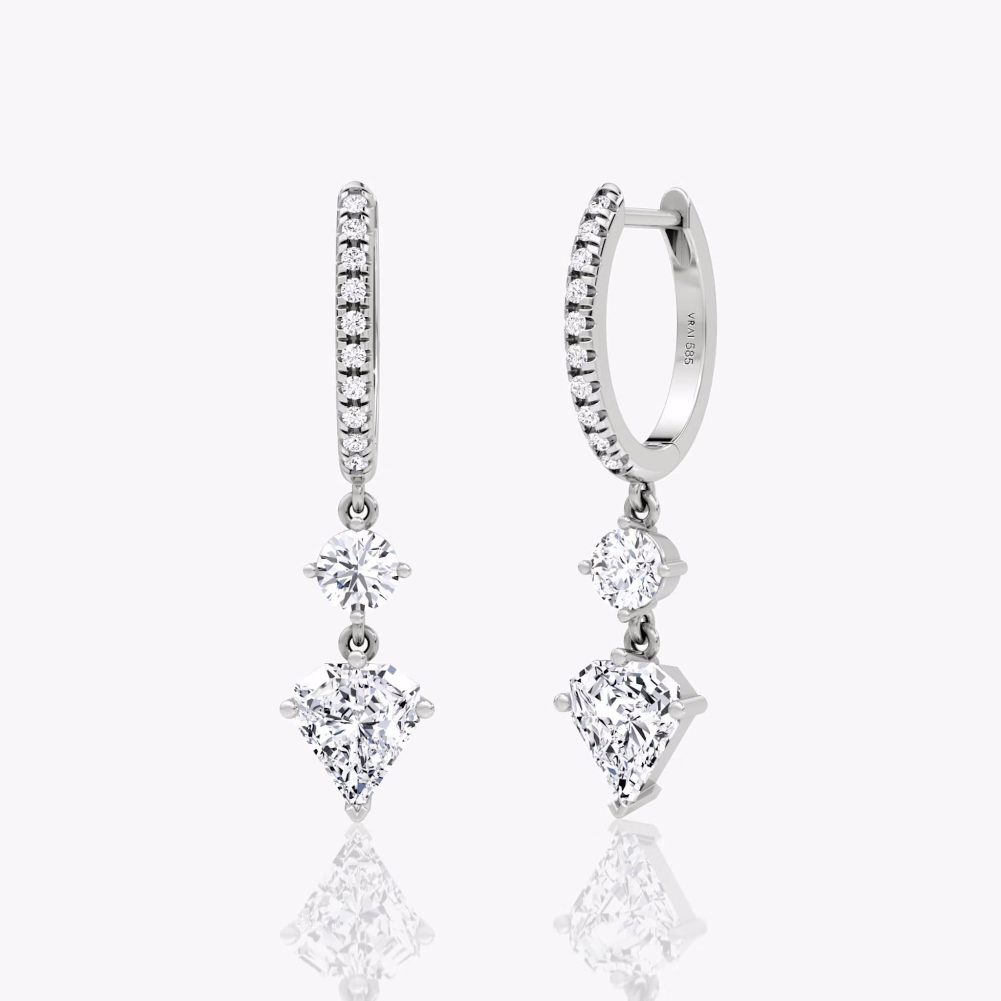 Duo Shield Drop Hoop | Shield | 14k | White Gold | diamondtype: round-brilliant+shield | hoopAccent: Pavé