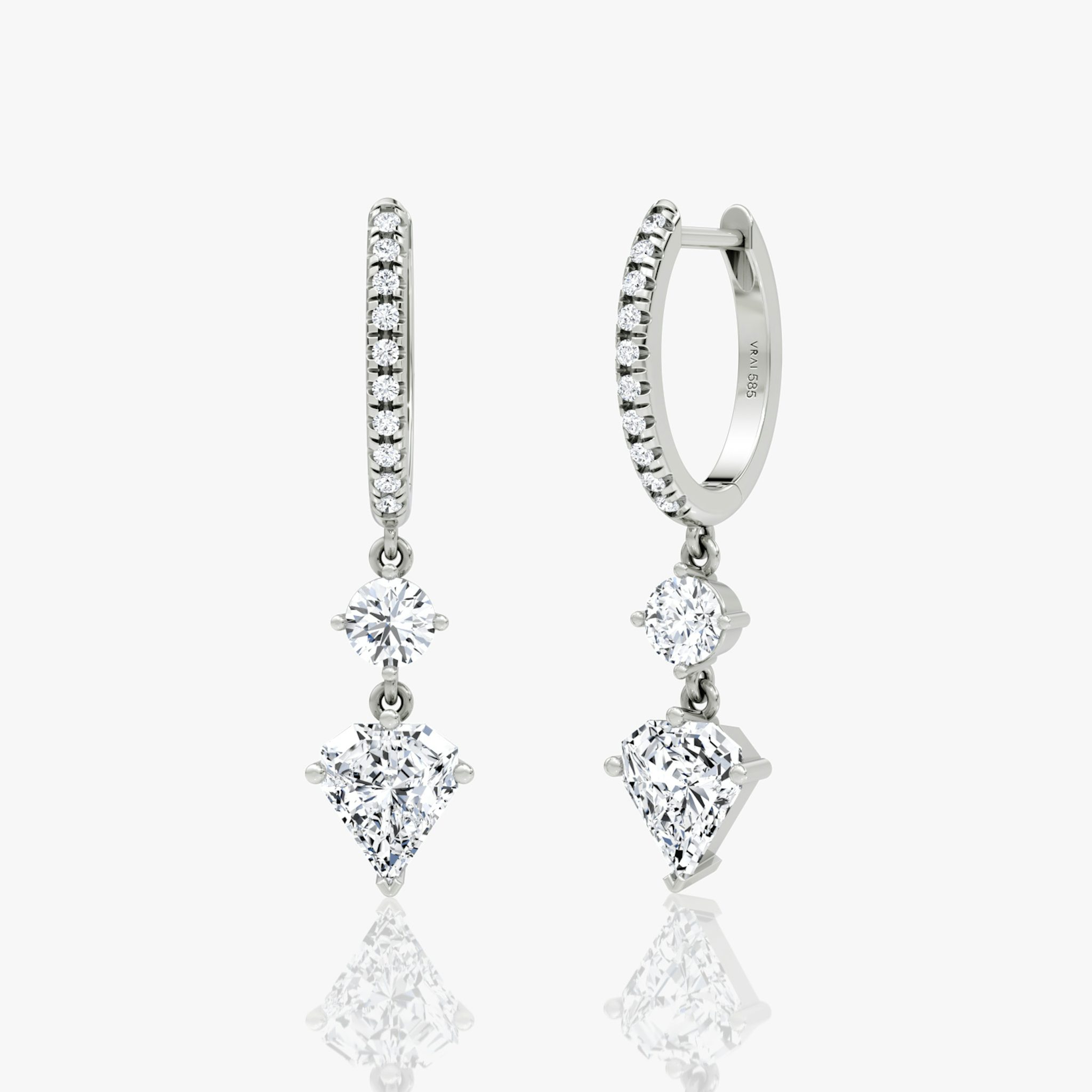 Duo Shield Drop Hoop | Shield | 14k | White Gold | diamondtype: round-brilliant+shield | hoopAccent: Pavé