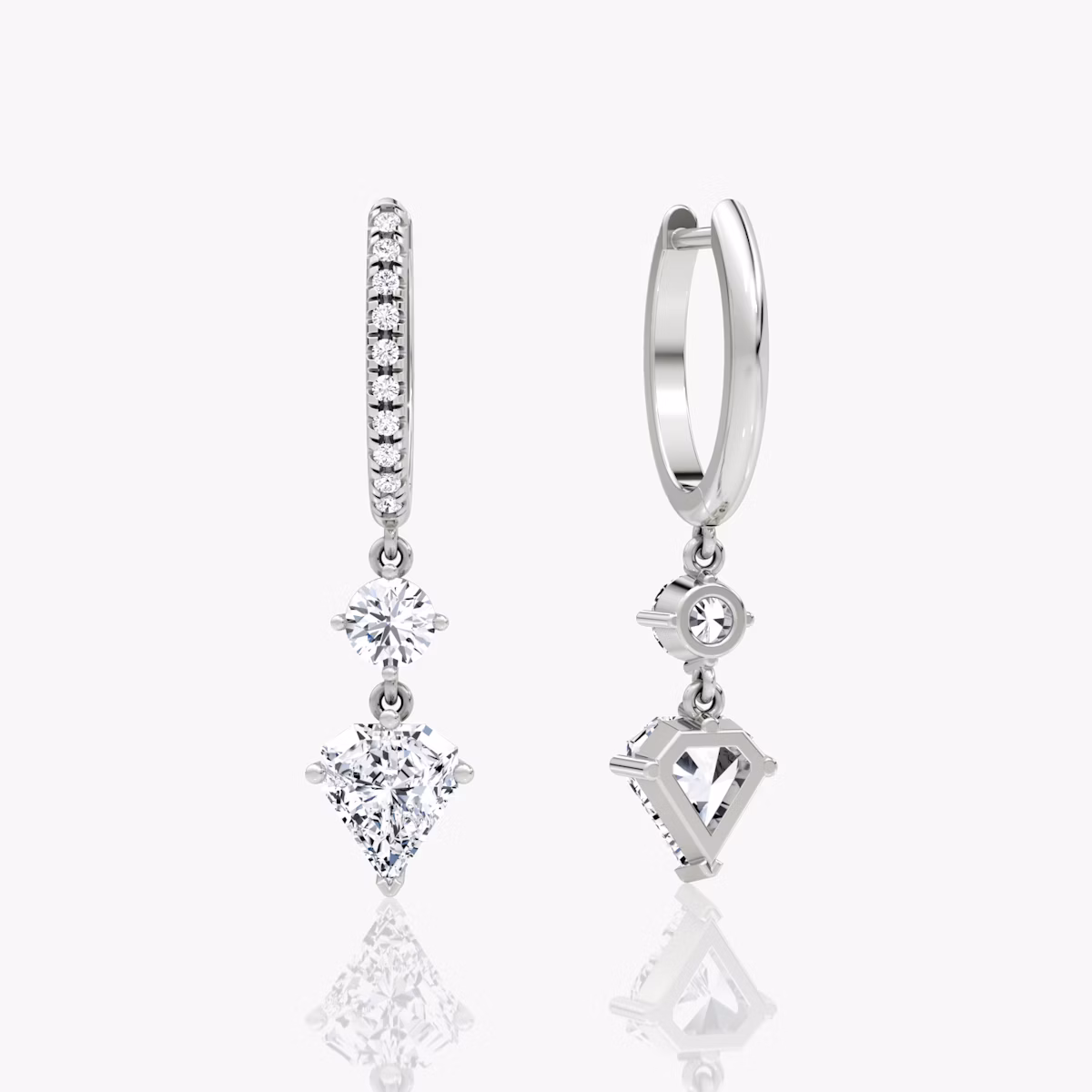 Duo Shield Drop Hoop | Shield | 14k | White Gold | diamondtype: round-brilliant+shield | hoopAccent: Pavé