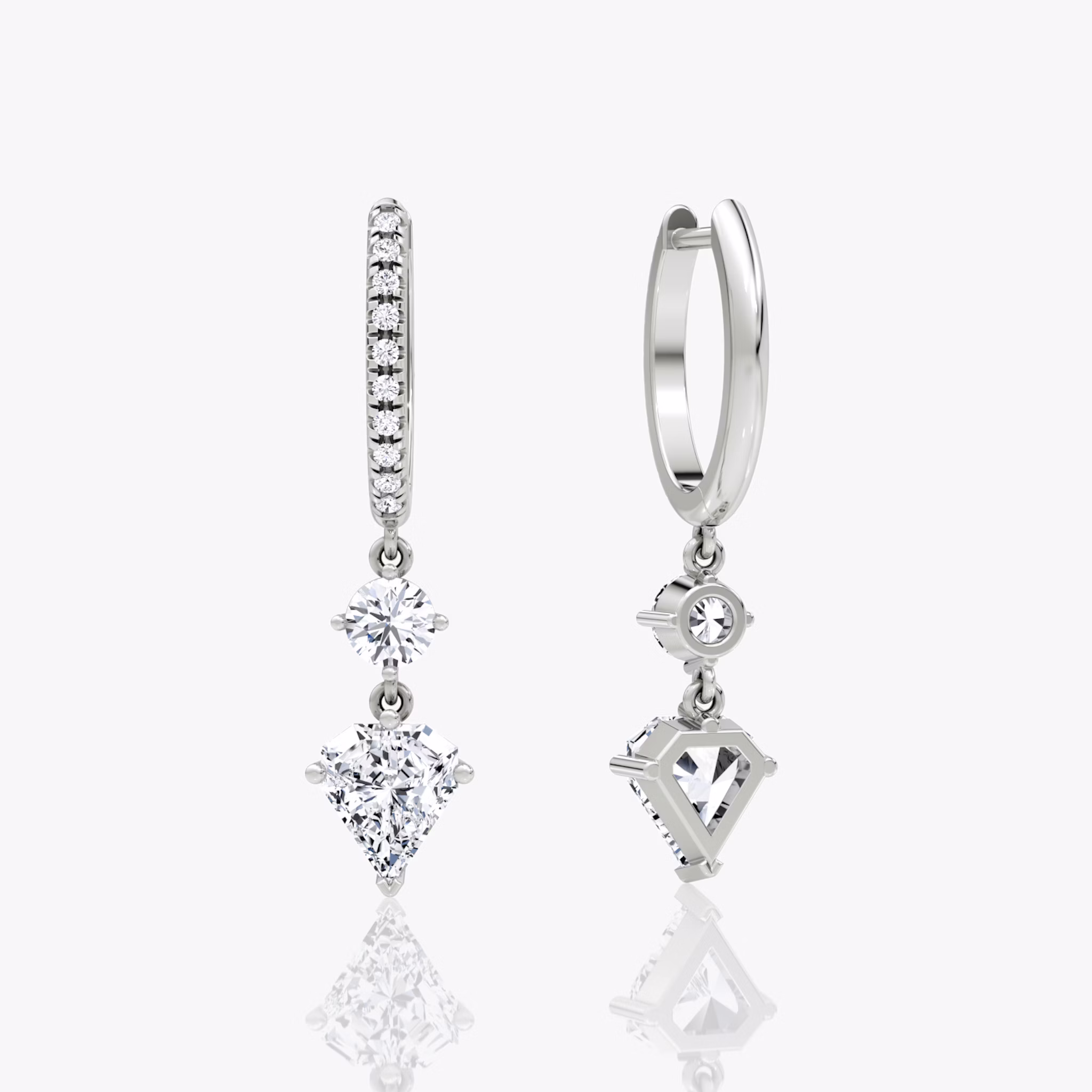 Duo Shield Drop Hoop | Shield | 14k | White Gold | diamondtype: round-brilliant+shield | hoopAccent: Pavé
