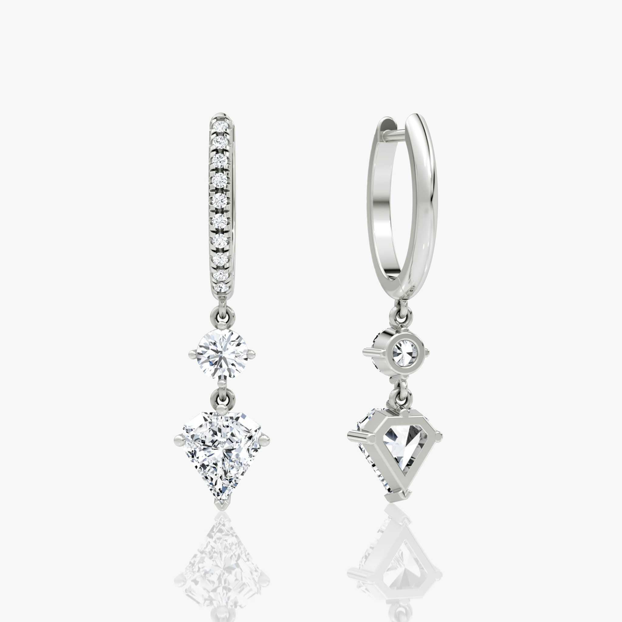 Duo Shield Drop Hoop | Shield | 14k | White Gold | diamondtype: round-brilliant+shield | hoopAccent: Pavé