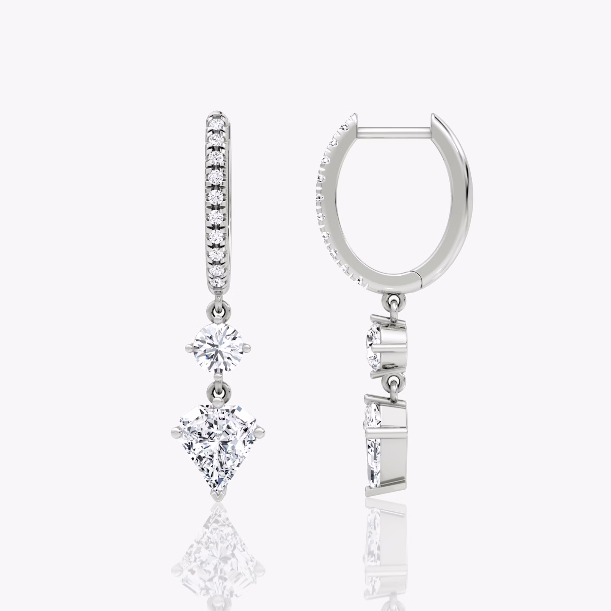 Duo Shield Drop Hoop | Shield | 14k | White Gold | diamondtype: round-brilliant+shield | hoopAccent: Pavé