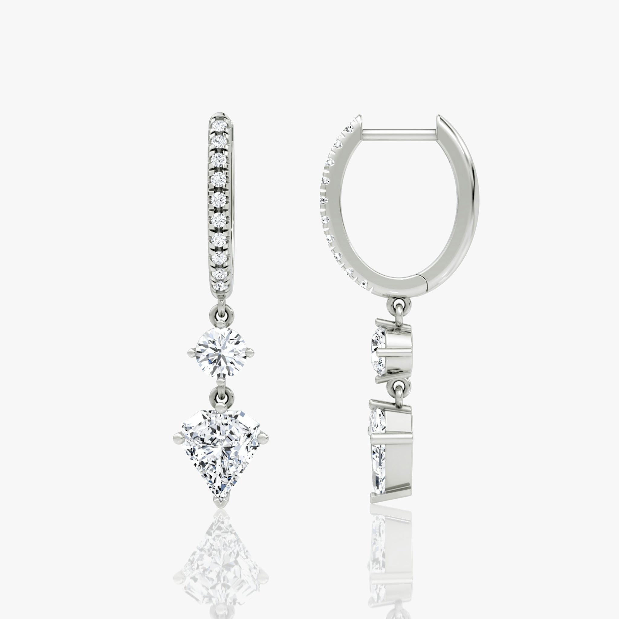 Duo Shield Drop Hoop | Shield | 14k | White Gold | diamondtype: round-brilliant+shield | hoopAccent: Pavé