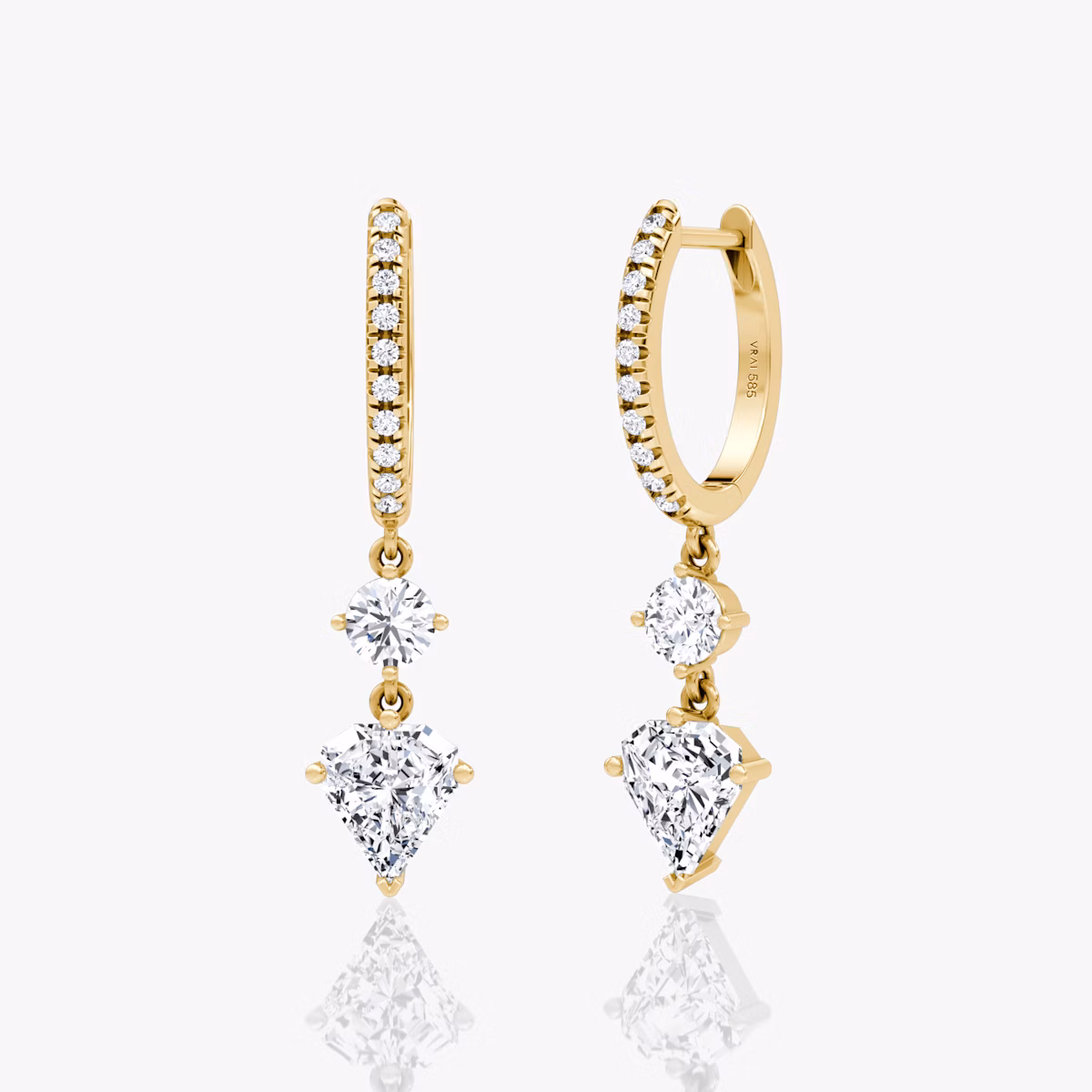 Duo Shield Drop Hoop | Shield | 14k | Yellow Gold | diamondtype: round-brilliant+shield | hoopAccent: Pavé