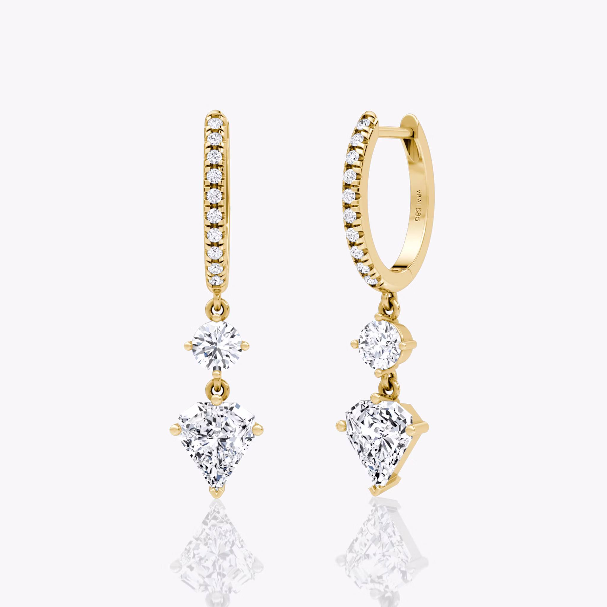 Duo Shield Drop Hoop | Shield | 14k | Yellow Gold | diamondtype: round-brilliant+shield | hoopAccent: Pavé