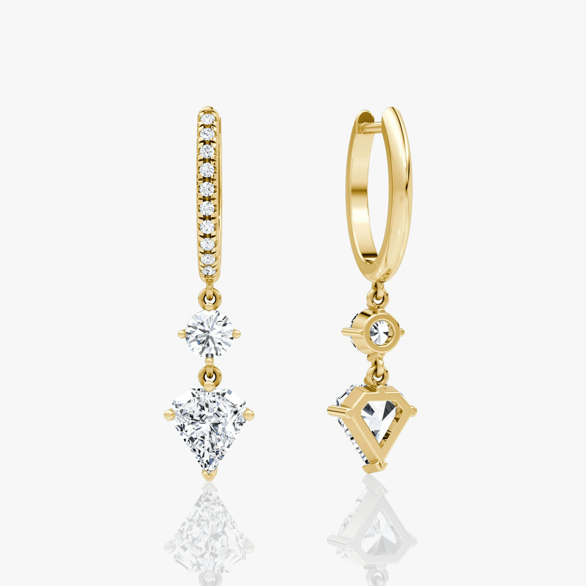 Duo Shield Drop Hoop | Shield | 14k | Yellow Gold | diamondtype: round-brilliant+shield | hoopAccent: Pavé