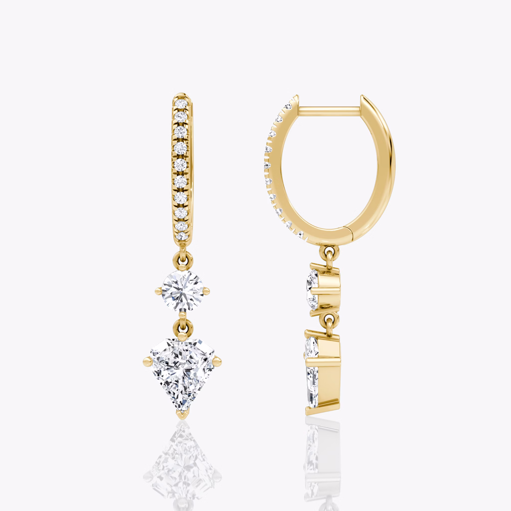 Duo Shield Drop Hoop | Shield | 14k | Yellow Gold | diamondtype: round-brilliant+shield | hoopAccent: Pavé