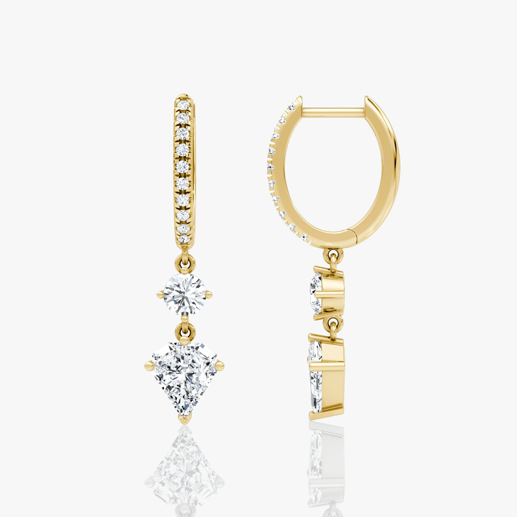 Duo Shield Drop Hoop | Shield | 14k | Yellow Gold | diamondtype: round-brilliant+shield | hoopAccent: Pavé