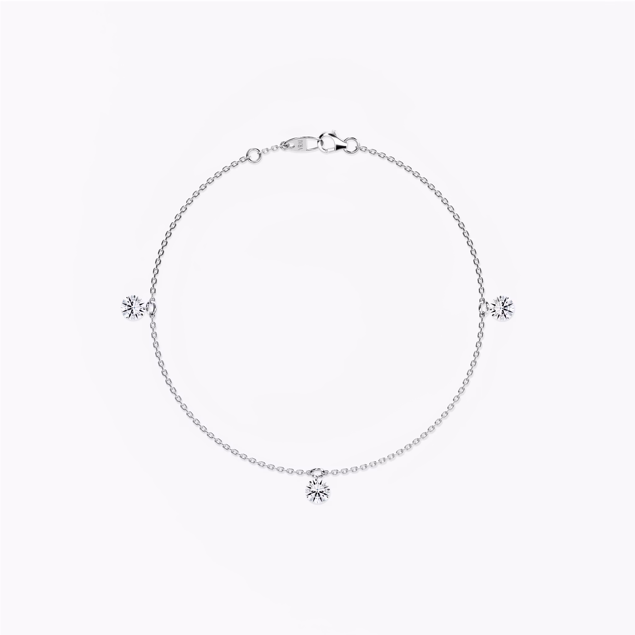 Floating Station Bracelet | Round Brilliant | 14k | White Gold | diamondCount: 3 | diamondSize: original | chainLength: 7