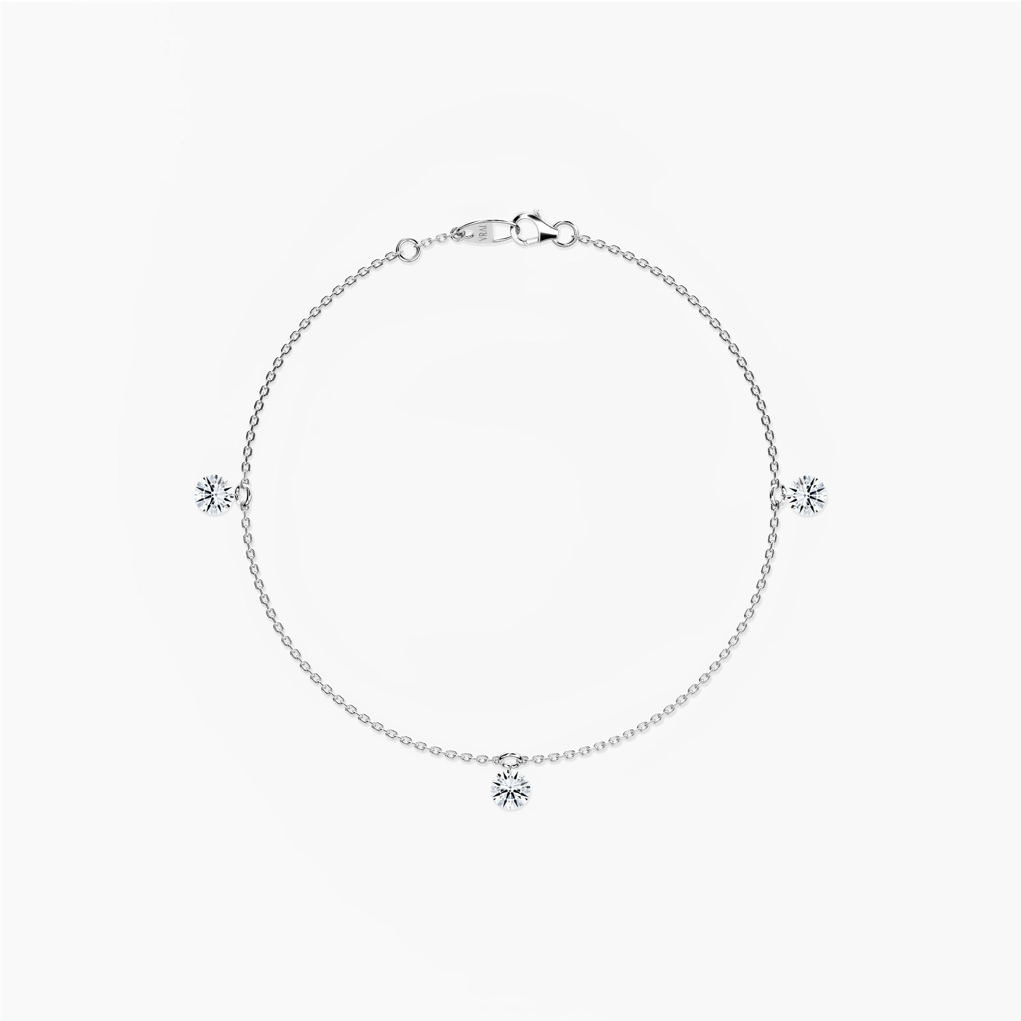 Floating Station Bracelet | Round Brilliant | 14k | White Gold | diamondCount: 3 | diamondSize: original | chainLength: 7
