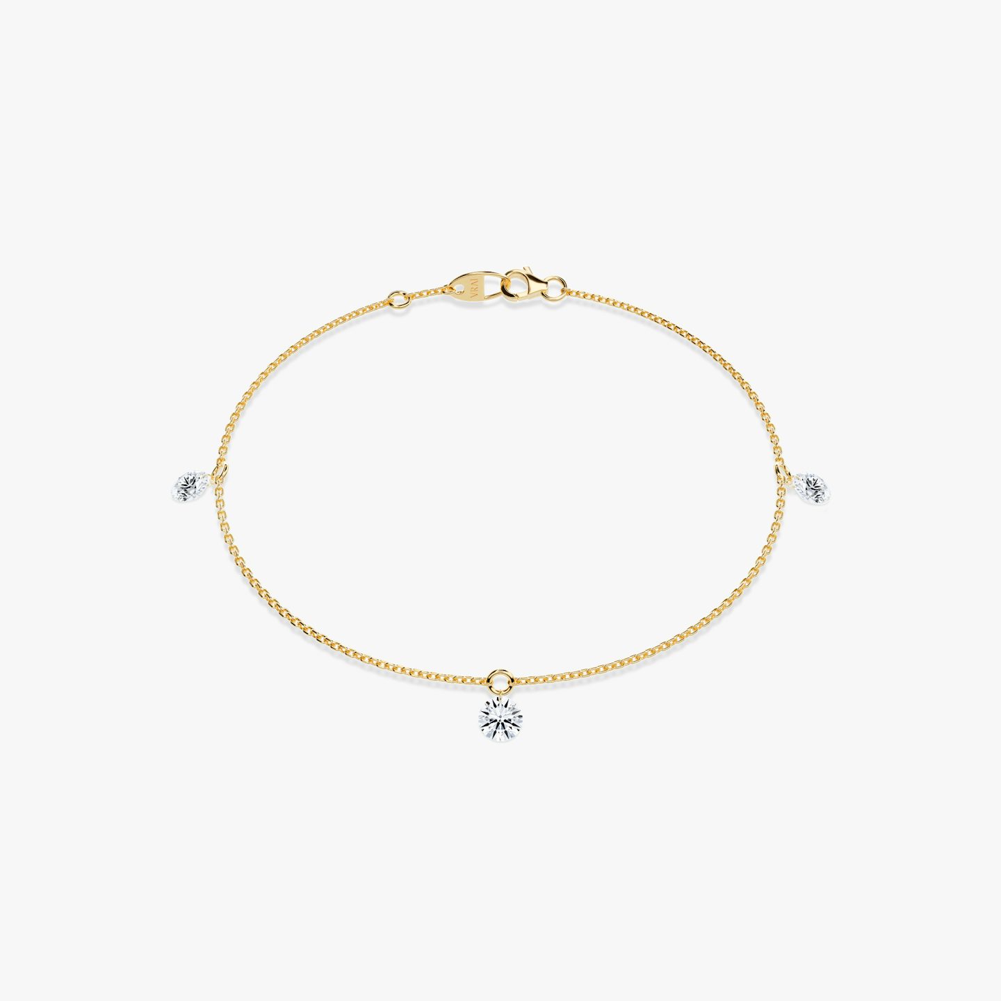Floating Station Bracelet | Round Brilliant | 14k | Yellow Gold | diamondCount: 3 | diamondSize: original | chainLength: 7