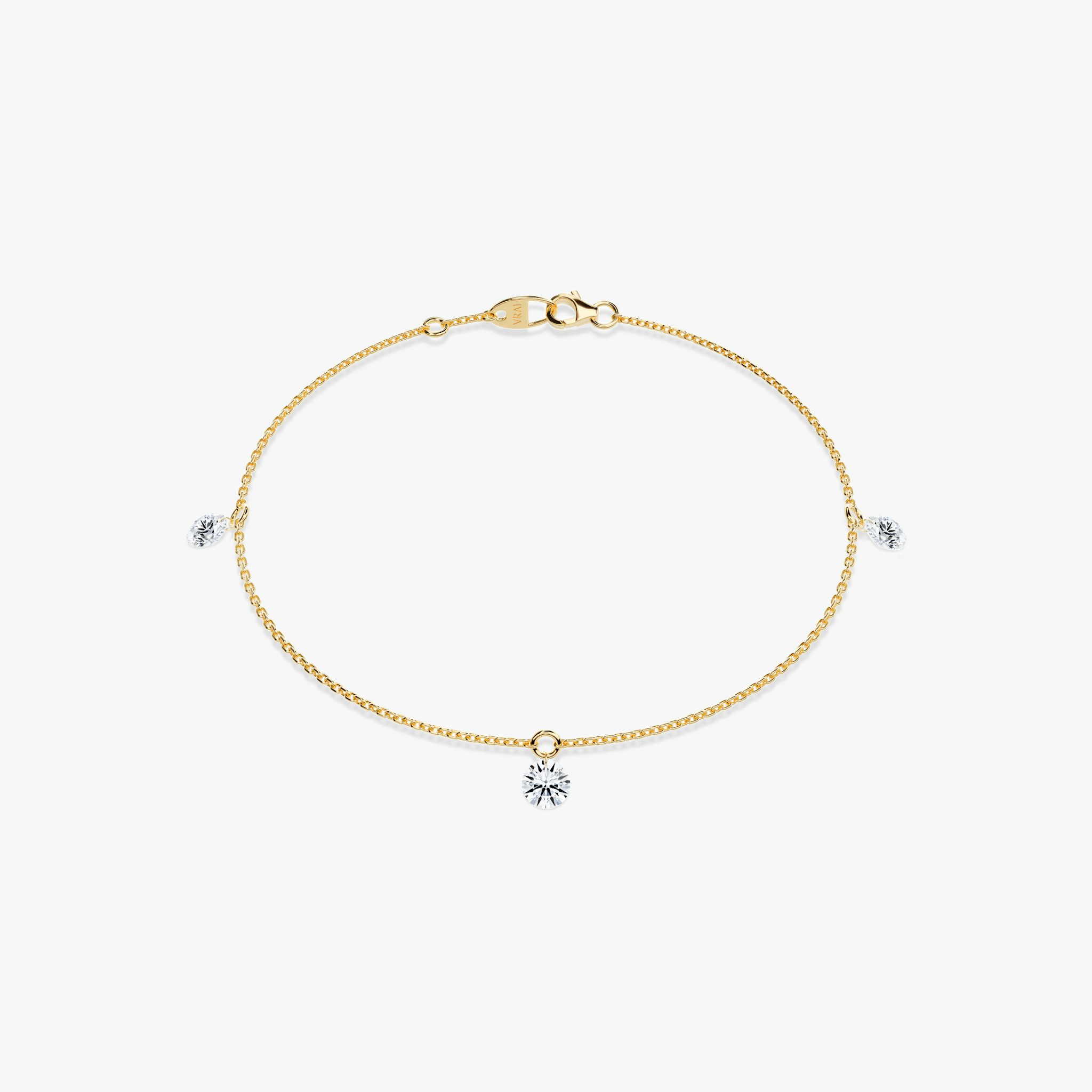 Floating Station Bracelet | Round Brilliant | 14k | Yellow Gold | diamondCount: 3 | diamondSize: original | chainLength: 7