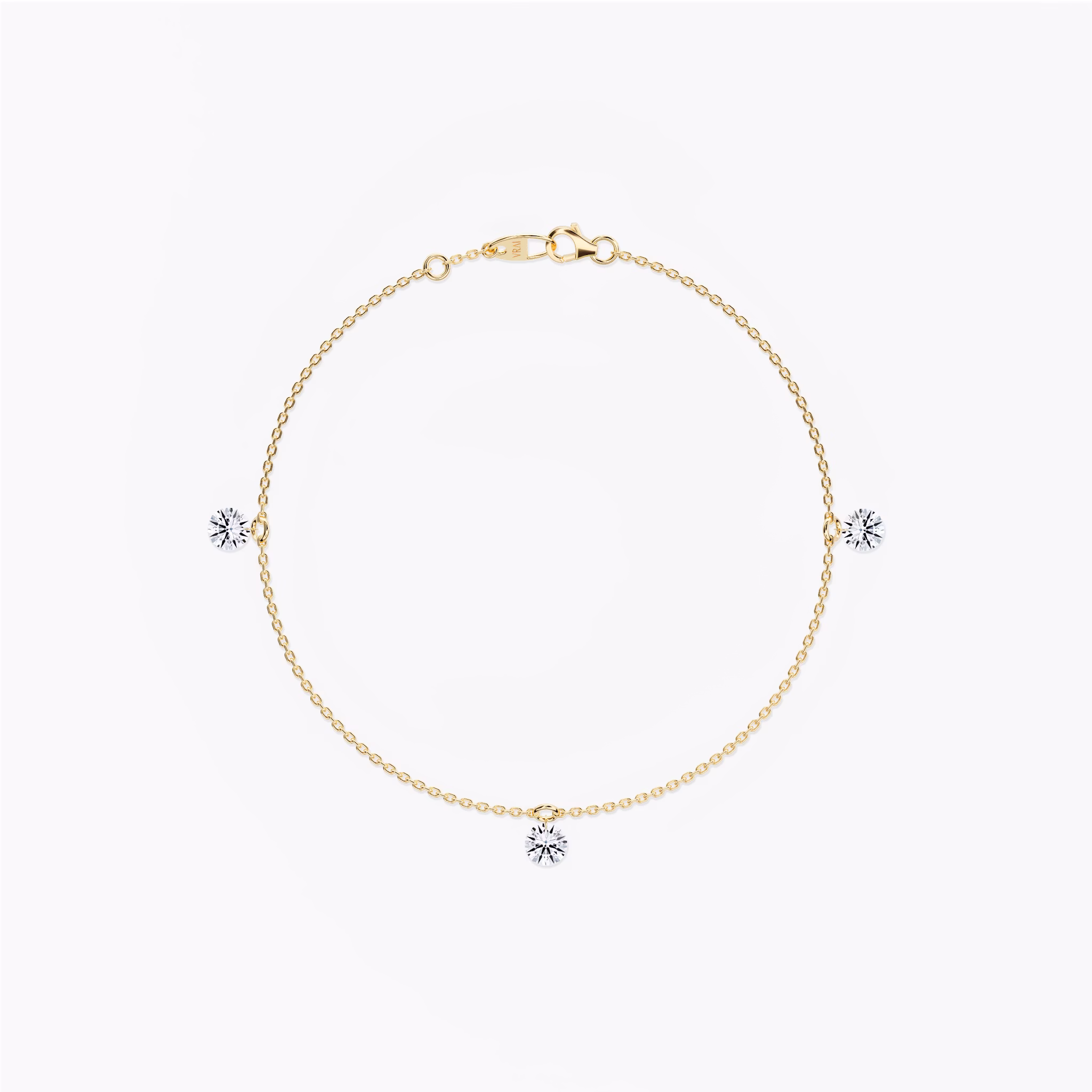 Floating Station Bracelet | Round Brilliant | 14k | Yellow Gold | diamondCount: 3 | diamondSize: original | chainLength: 7