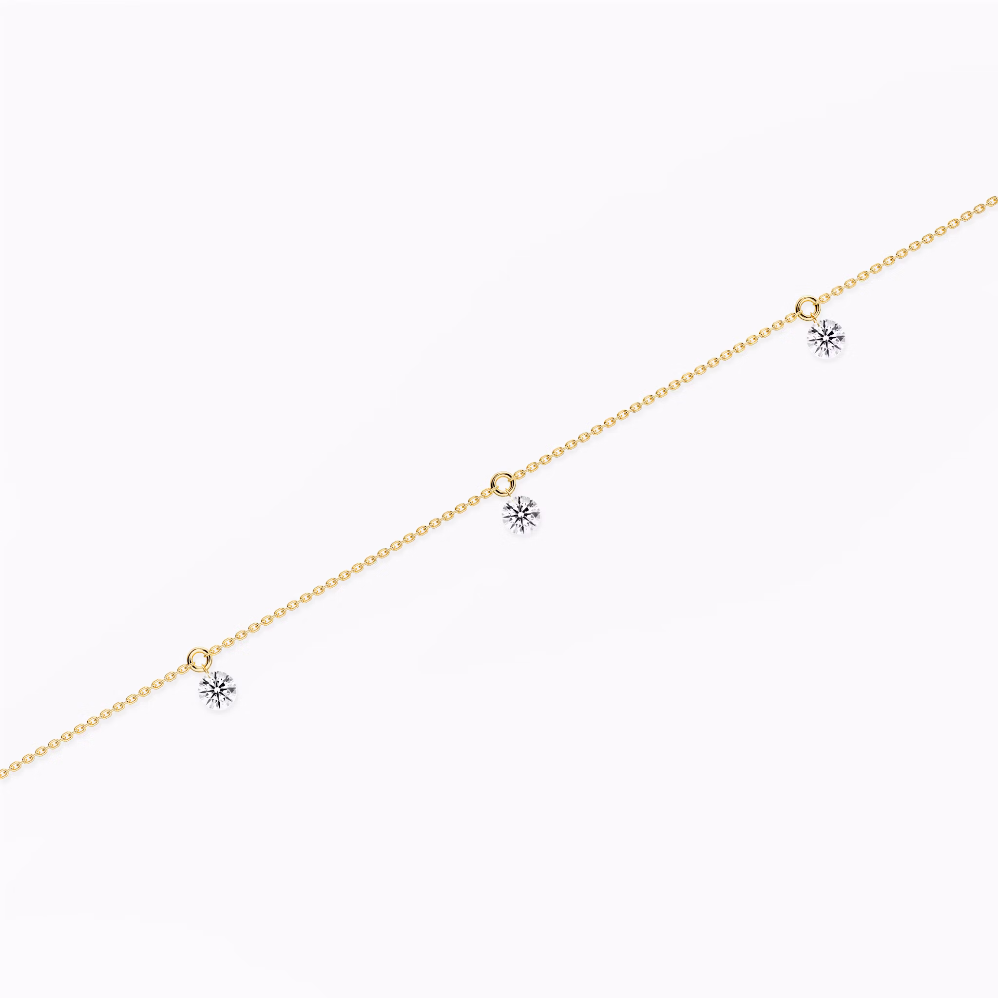 Floating Station Bracelet | Round Brilliant | 14k | Yellow Gold | diamondCount: 3 | diamondSize: original | chainLength: 7