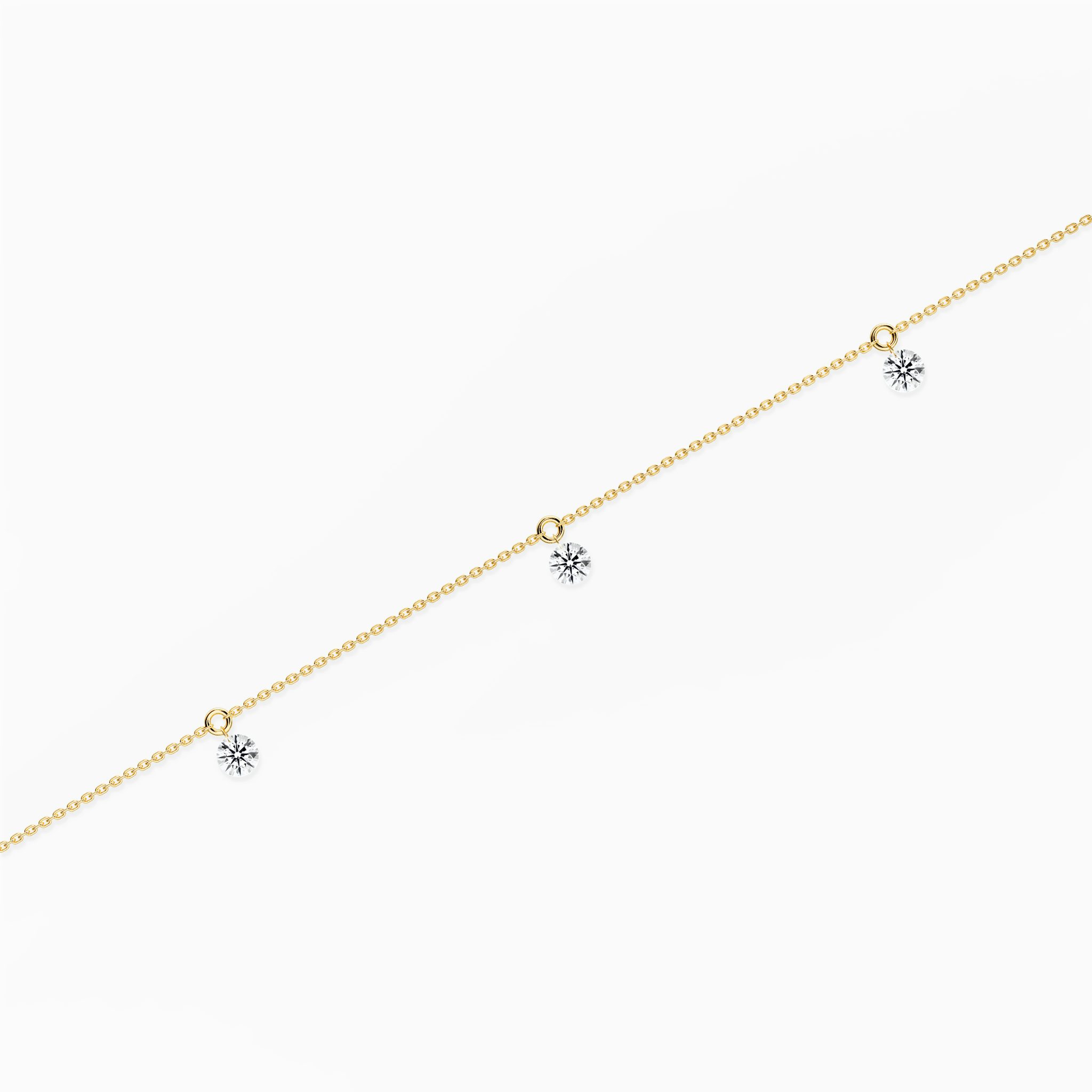 Floating Station Bracelet | Round Brilliant | 14k | Yellow Gold | diamondCount: 3 | diamondSize: original | chainLength: 7
