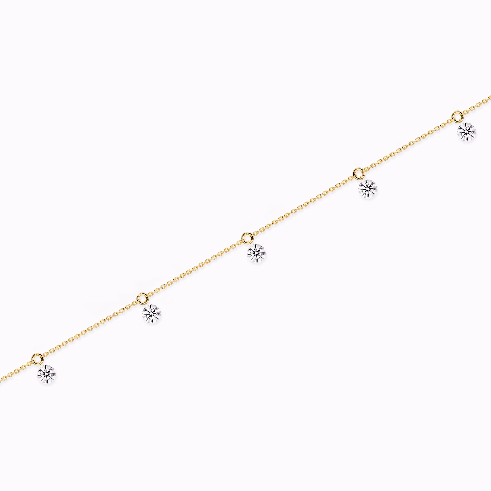 Floating Station Bracelet | Round Brilliant | 14k | Yellow Gold | diamondCount: 5 | diamondSize: original | chainLength: 7