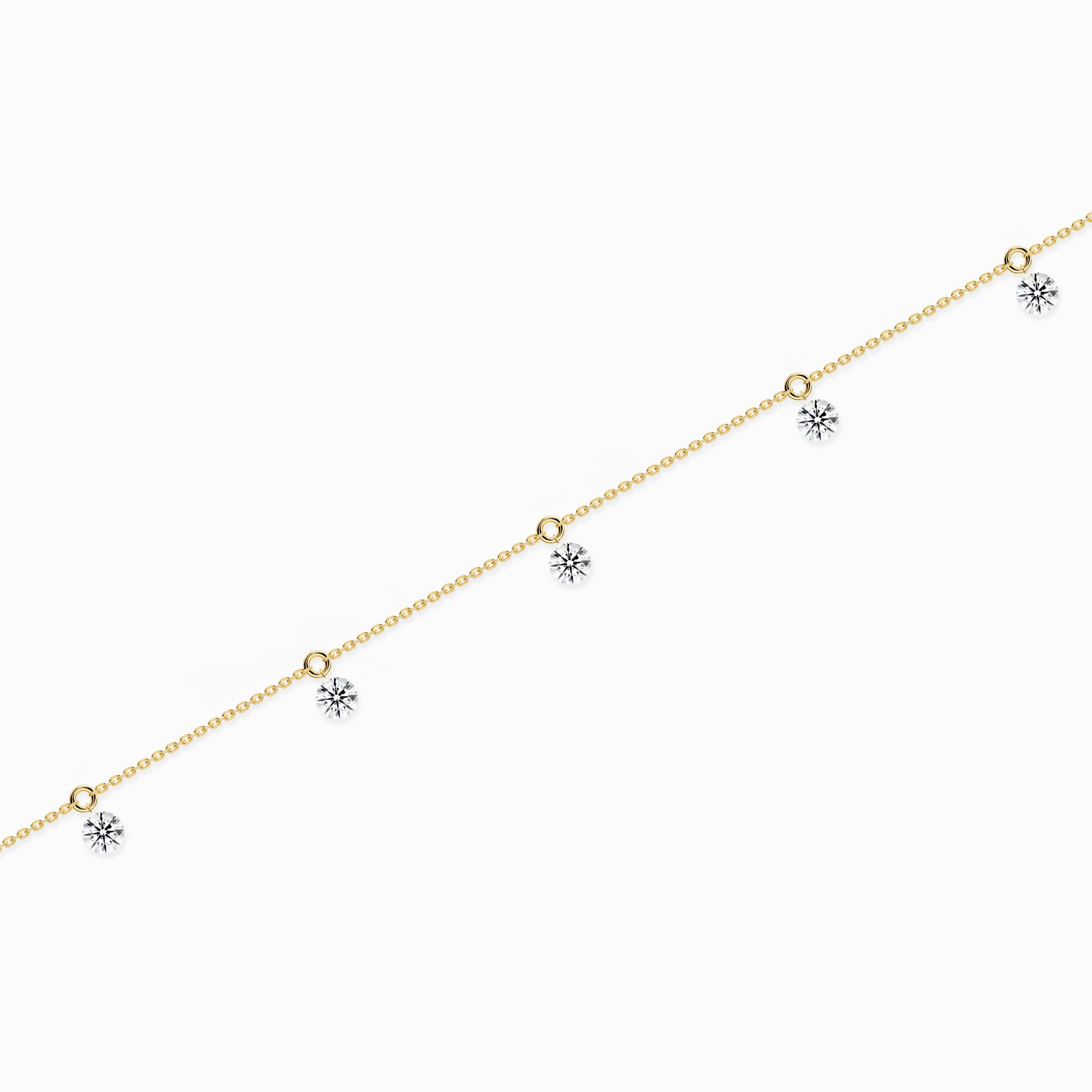 Floating Station Bracelet | Round Brilliant | 14k | Yellow Gold | diamondCount: 5 | diamondSize: original | chainLength: 7
