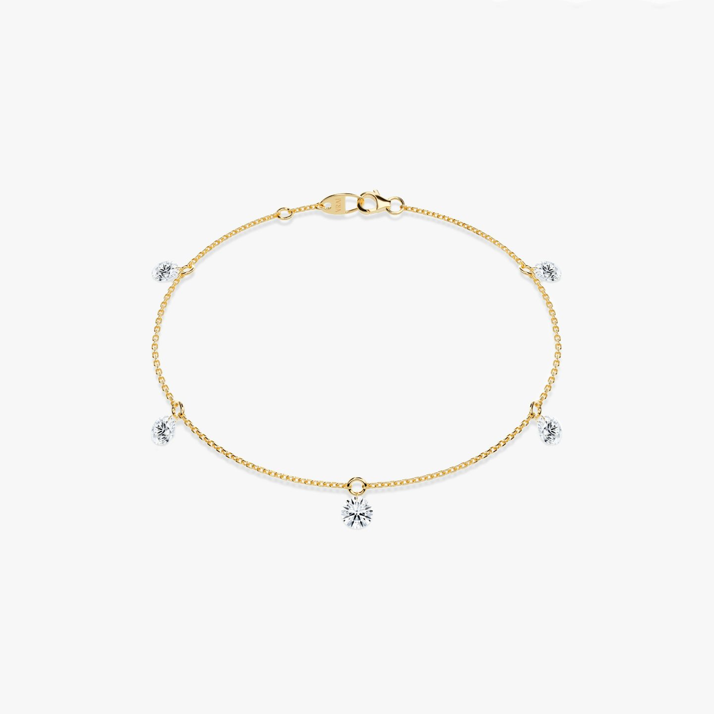 Floating Station Bracelet | Round Brilliant | 14k | Yellow Gold | diamondCount: 5 | diamondSize: original | chainLength: 7