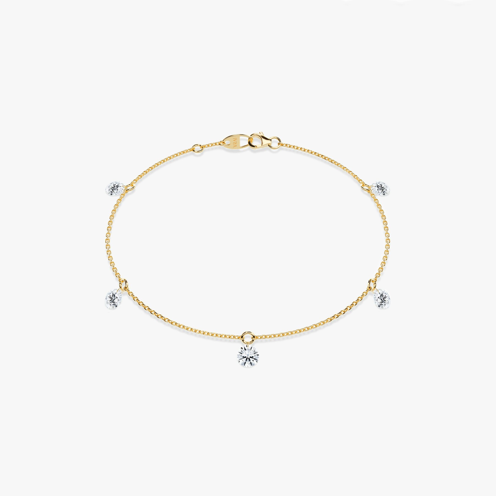 Floating Station Bracelet | Round Brilliant | 14k | Yellow Gold | diamondCount: 5 | diamondSize: original | chainLength: 7